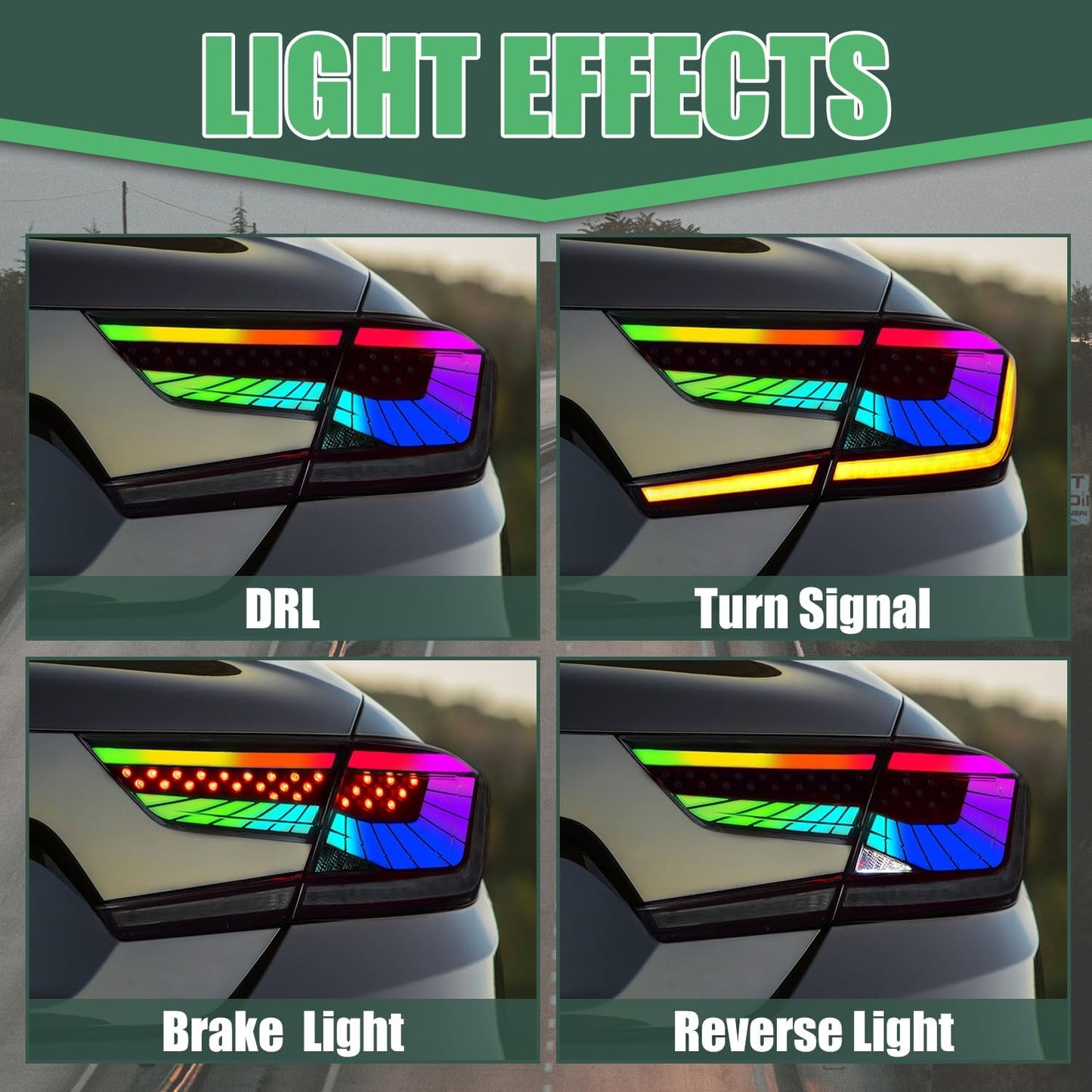 RGB Tail Lights for Honda Accord 2018-2022, LED Taillights Assembly for Honda Accord 10Th Gen, Dynamic Animation, Plug&Play (RGB, 1 Pair)