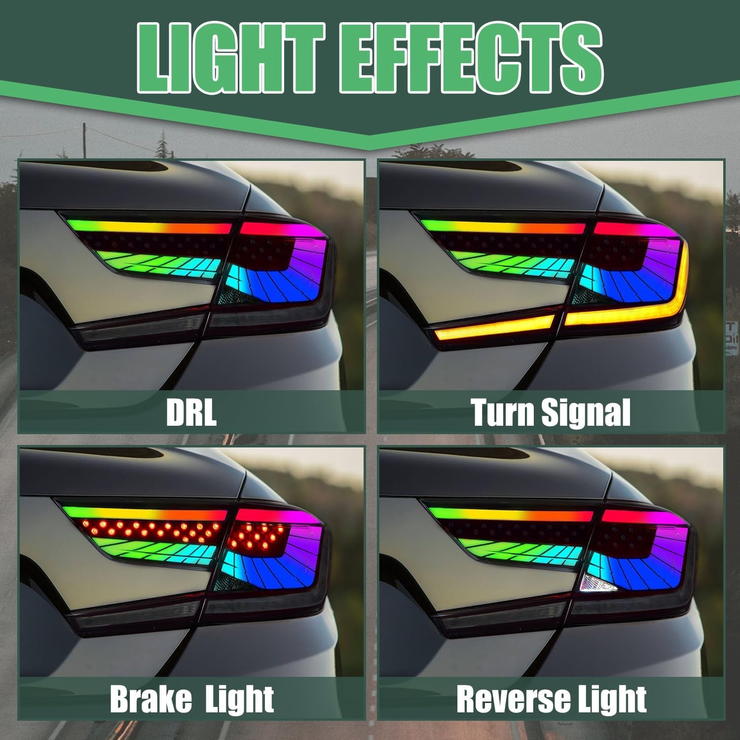 RGB Tail Lights for Honda Accord 2018-2022, LED Taillights Assembly for Honda Accord 10Th Gen, Dynamic Animation, Plug&Play (RGB, 1 Pair)