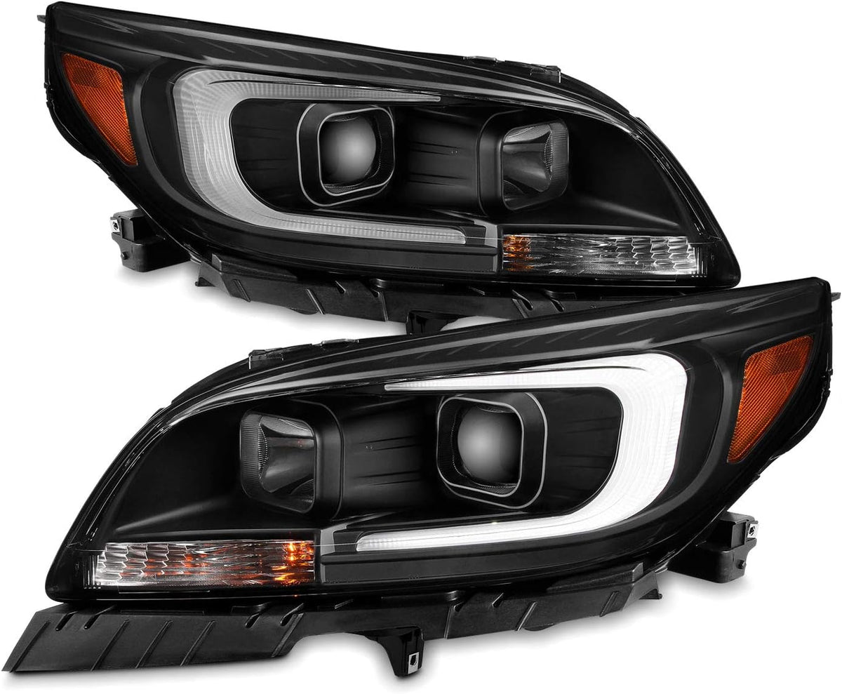 - for 2013-2015 Chevy Malibu C-Bar LED DRL Left and Right Projector Housing Headlights - Black
