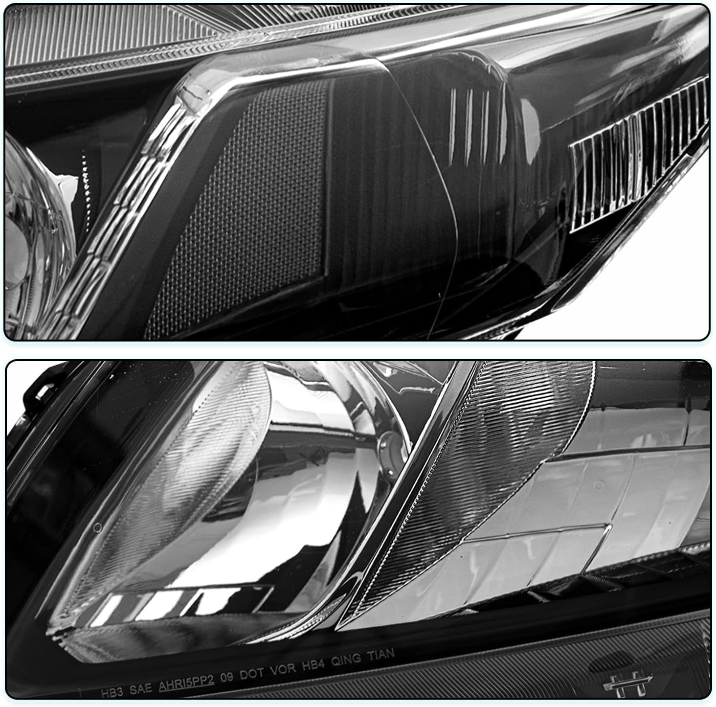 Headlight Assembly [Bulbs Included] for 2012-2015 Honda Civic 4-Door Sedan / 2012-2013 Honda Civic 2-Door Coupe OEM Halogen Headlamp Replacement Set，Black Housing with Clear Reflector (L+R)