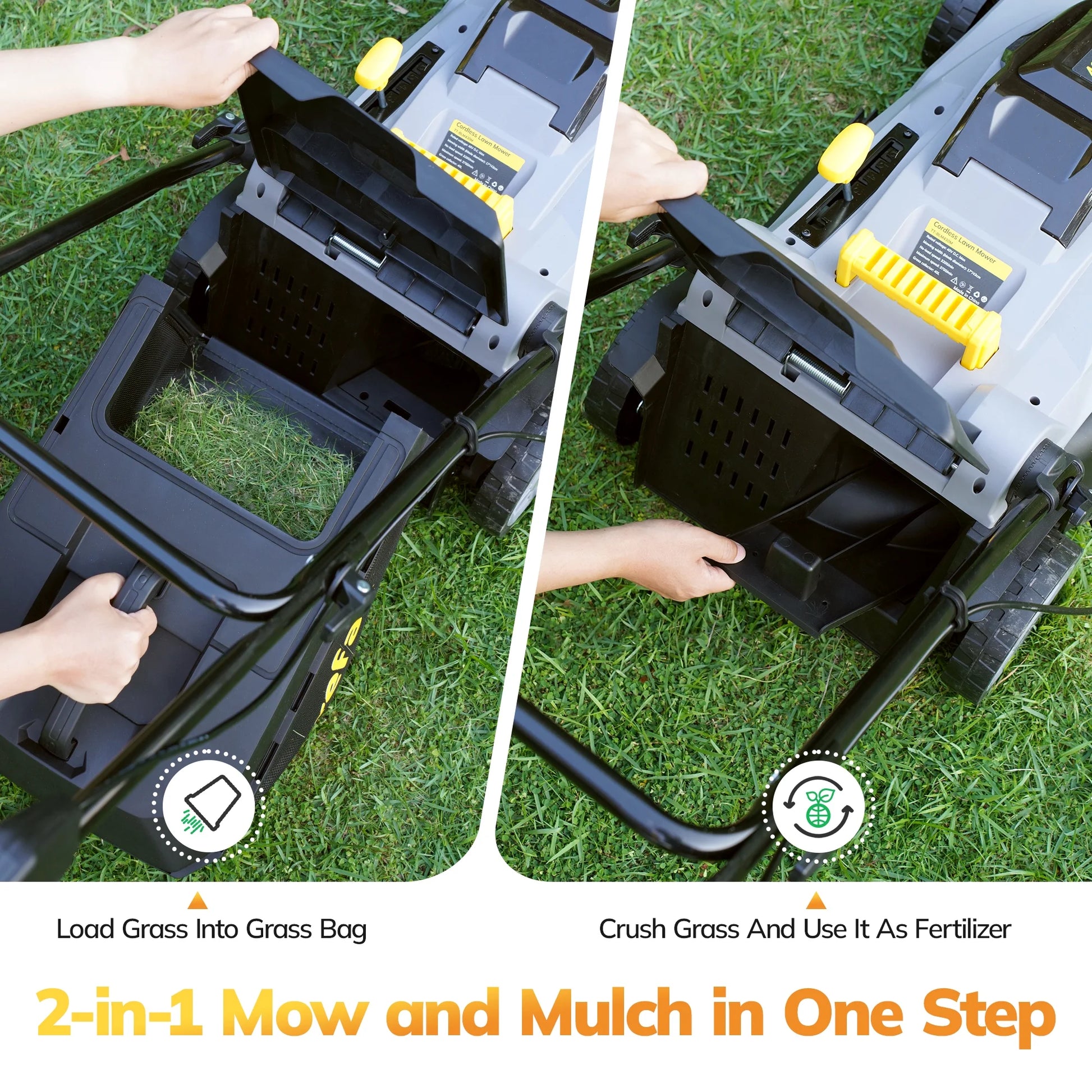 40V (2 X 20V) 17'' Cordless Lawn Mower, Multi-Functional Grass Cutter with 4.0Ah Battery, 6 Adjustable Height Settings, Durable Manganese Steel Blades, Easy to Use for Medium to Large Lawn