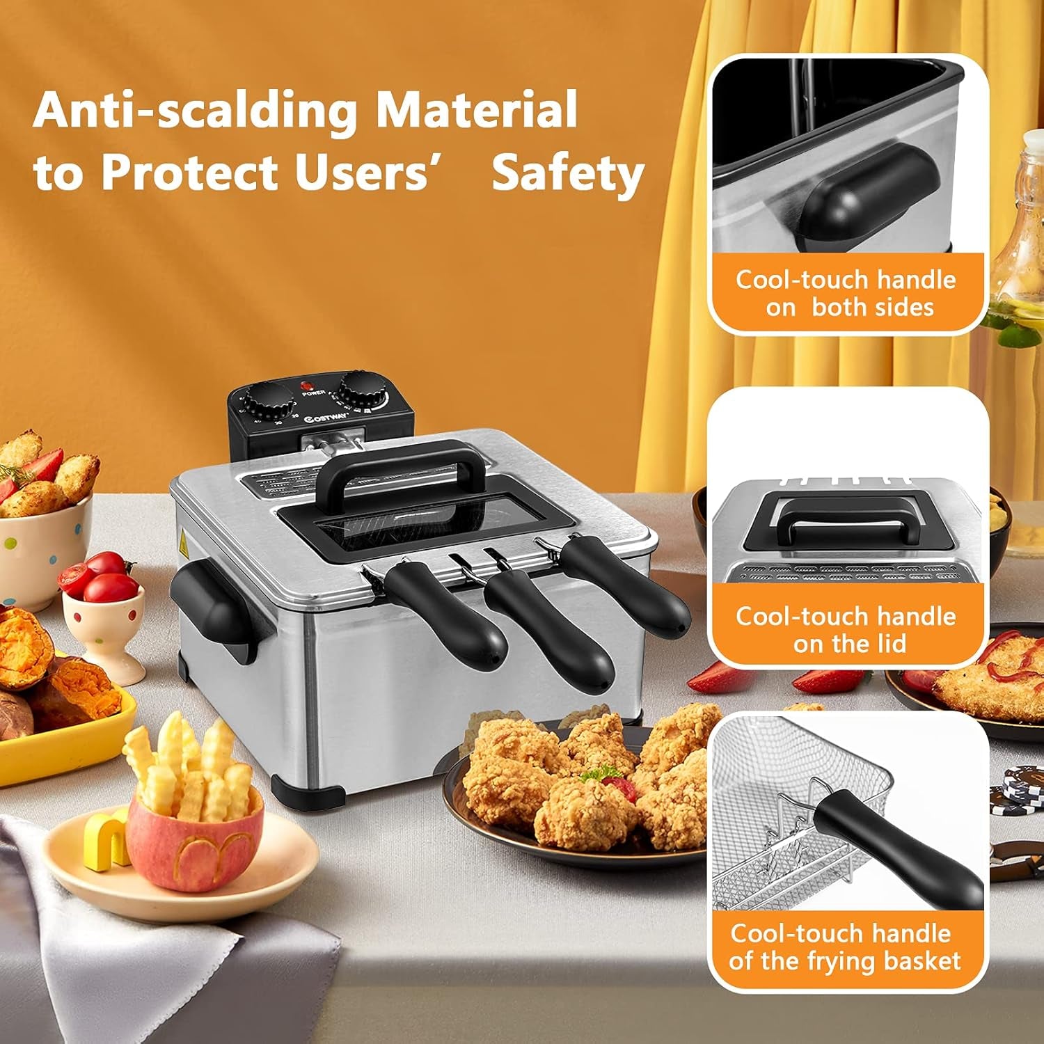 Deep Fryer with Basket, 5.3Qt Stainless Steel Electric Oil Fryer W/Adjustable Temperature, Timer, Lid with View Window, Professional Style, Deep Fryer Pot for Home Use, French Fries, Chicken