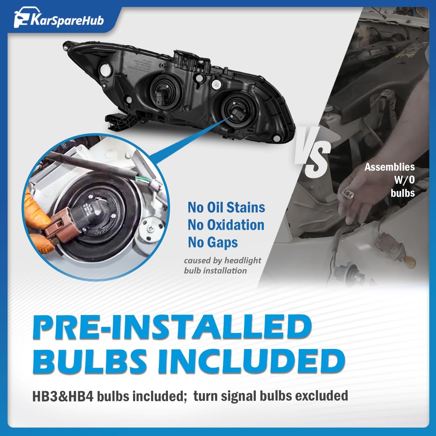 Headlights Assembly for 2012-2015 Honda Civic 4Dr Sedan | Headlights Assembly with High/Low Beam Bulbs, Black Housing, Driver & Passenger Side for 2012-2013 Honda Civic 2Dr Coupe