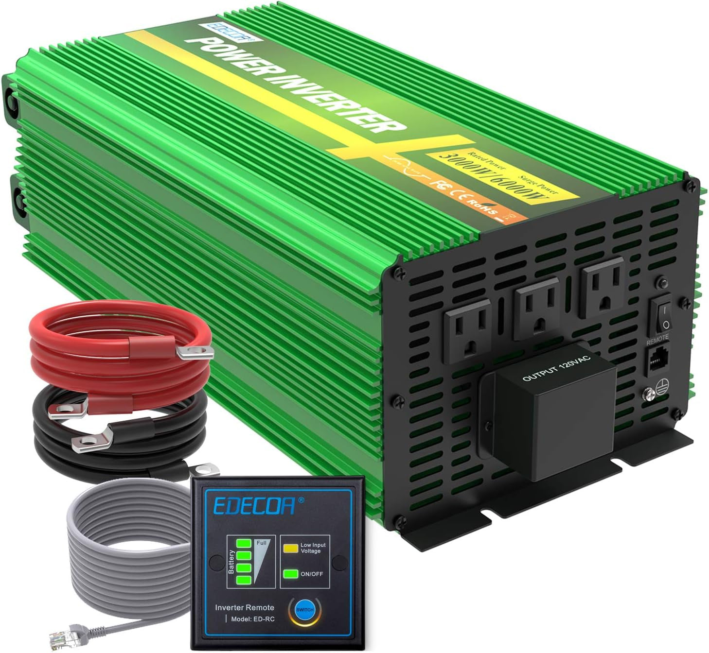 3000 Watt 24 Volts Power Inverter Pure Sine Wave 3000W DC 24V to 120V AC Solar Inverter with 3 Outlets and AC Terminal Block