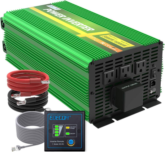 3000 Watt 24 Volts Power Inverter Pure Sine Wave 3000W DC 24V to 120V AC Solar Inverter with 3 Outlets and AC Terminal Block