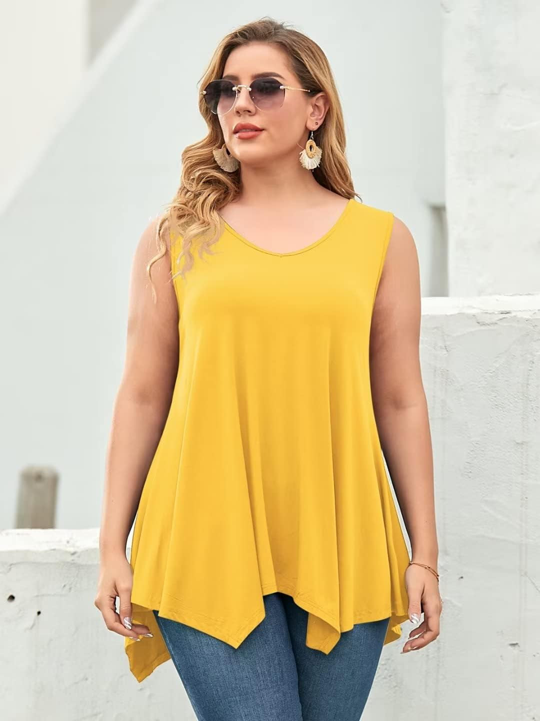 plus Size Tank Tops for Women V Neck T Shirts Summer Sleeveless Tunic Tops Loose Fit Flowy Blouse