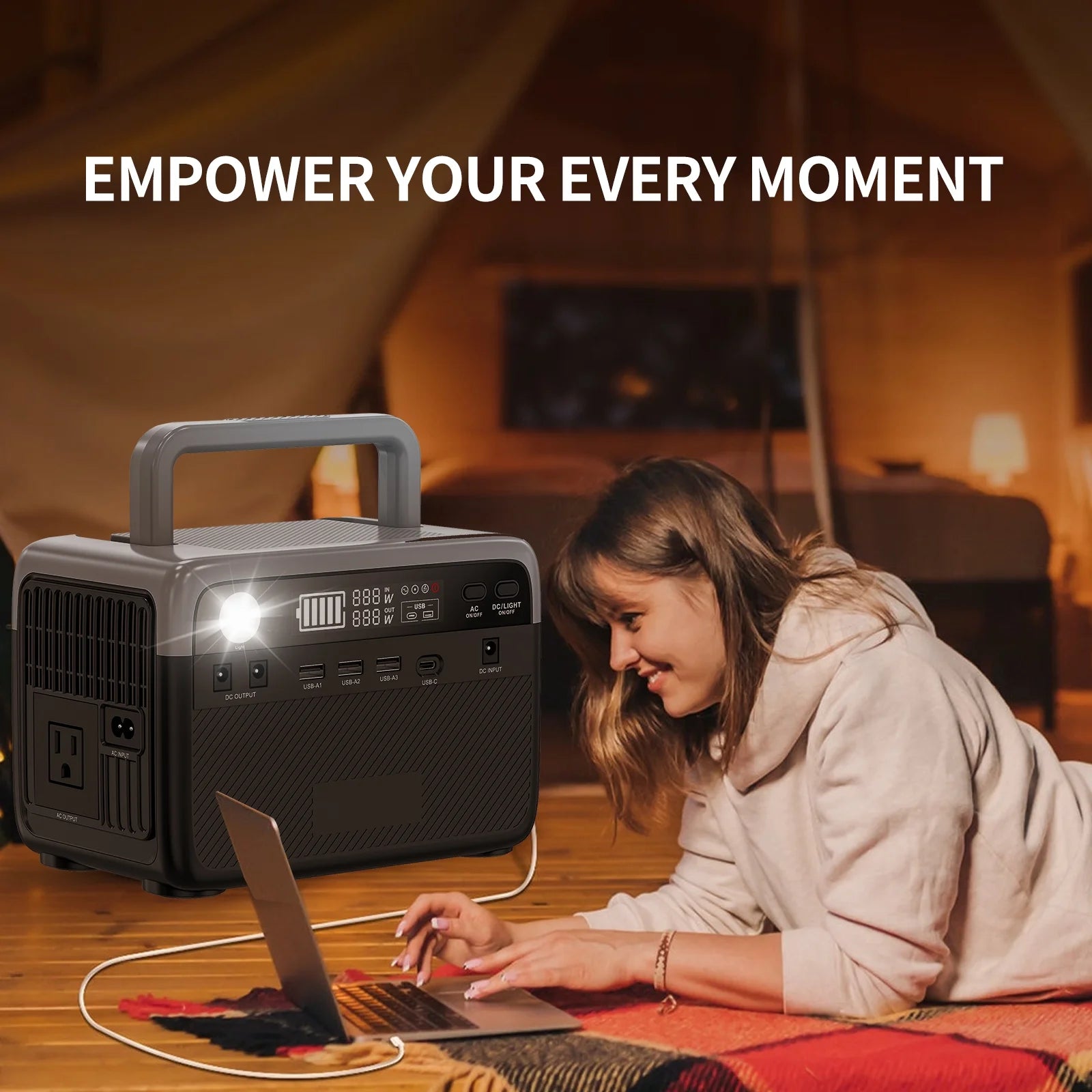 300W(Peack 600W) Portable Power Station 296Wh Capacity Lithium Battery Solar Generator Fast Charging (Solar Panel Optional) for Home Backup Outdoor Camping