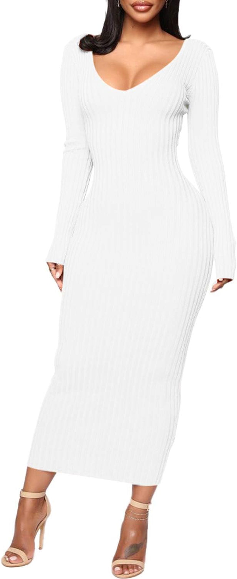 Women'S off Shoulder Long Sleeves Bodycon Sweater Dress Sexy Knit Slim Cardigans