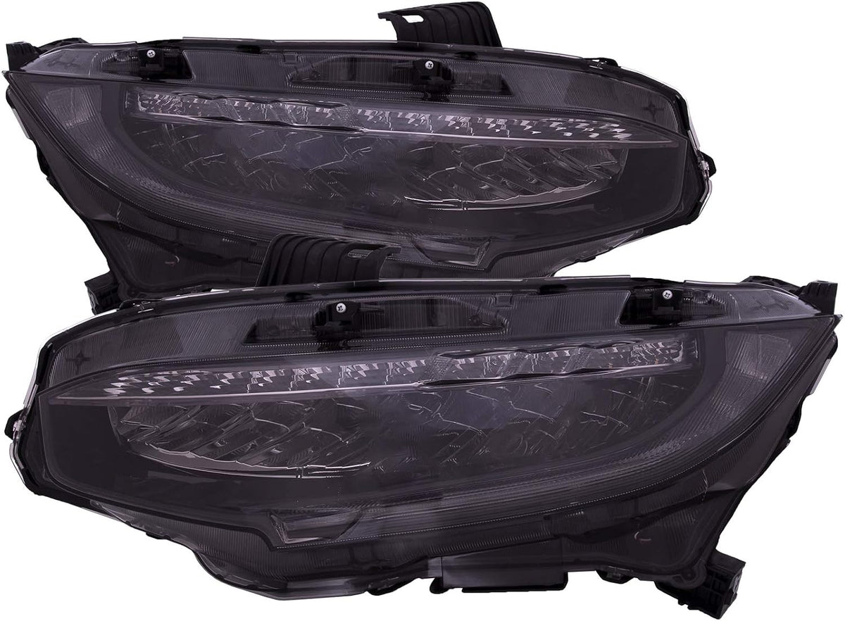 Headlights Set LED Headlights with Smoked Lens Compatible with Honda Civic 16-21 Type R