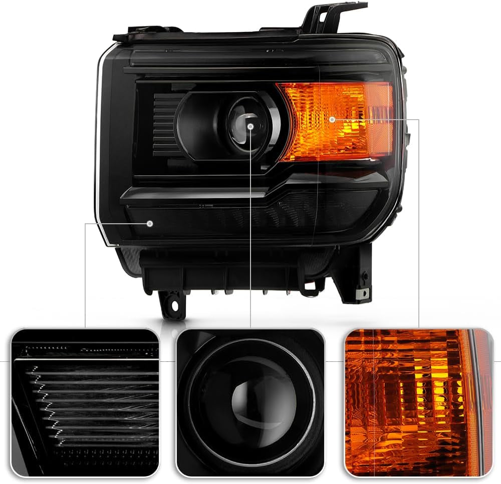 - for 2014-2015 GMC Sierra 1500 2015-2019 2500HD 3500HD Halogen W/O DRL Upgrade LED Tube Headlights Headlamps Set