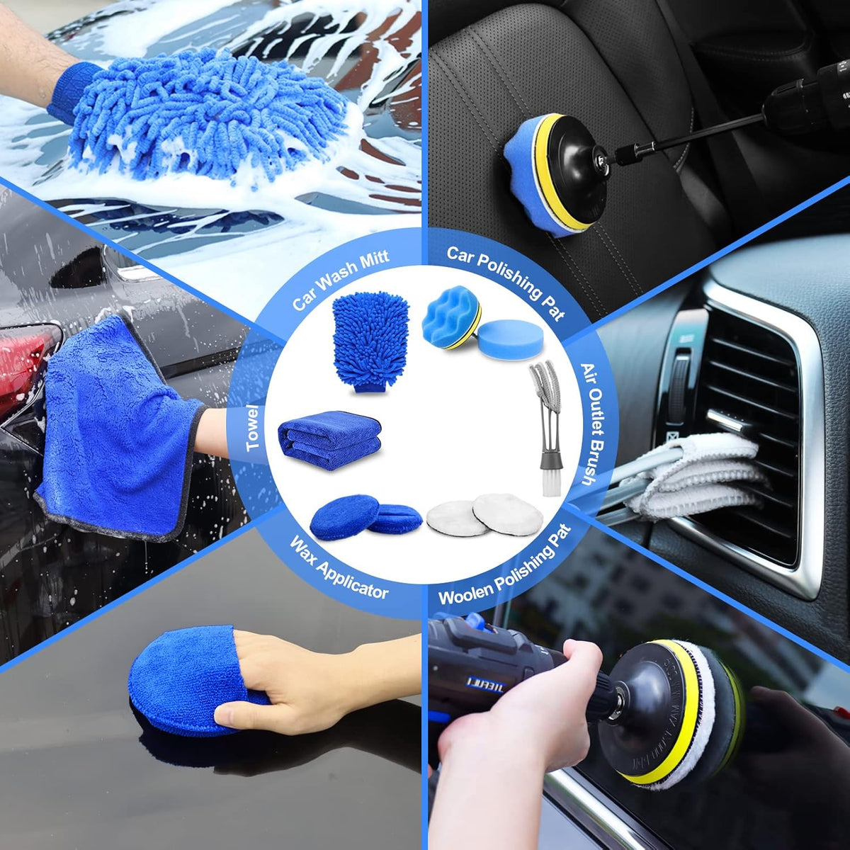 27Pcs Car Detailing Kit, Car Cleaning Kit, Car Detailing Brush Set, Drill Brush Set, Car Detailing Brushes, Car Wash Kit, Car Accessories, Car Cleaning Supplies for Interior, Exterior, Wheels