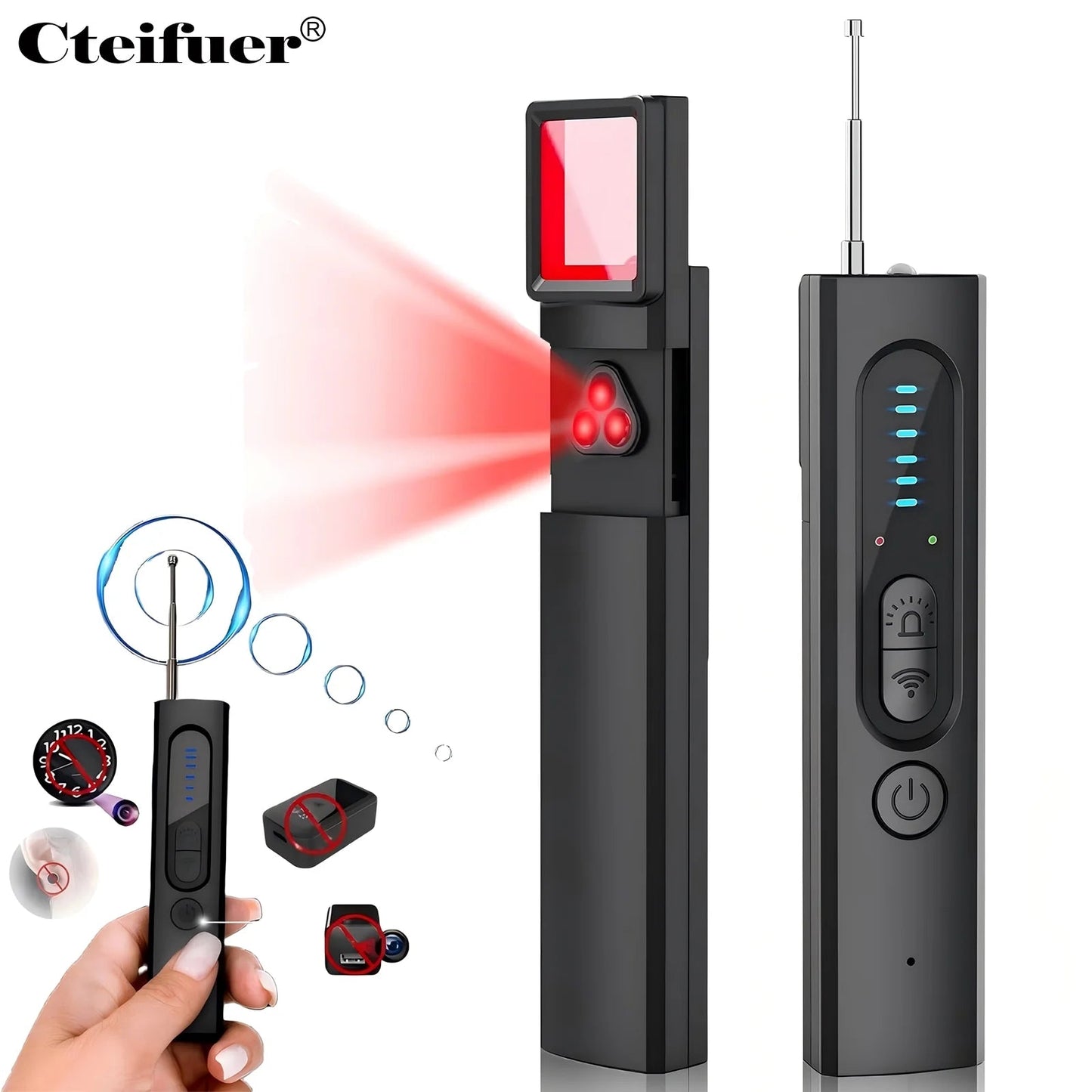 Hidden Camera Detector: Bug anti Spy Detector, RF Signal Scanner Device for GPS Tracker, 5 Levels Sensitivity (Black)