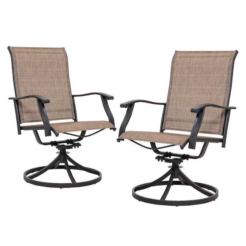 7 -Piece Black Patio Dining Set Iron Rectangle Table with 6 Brown Stationary and Motion Chairs
