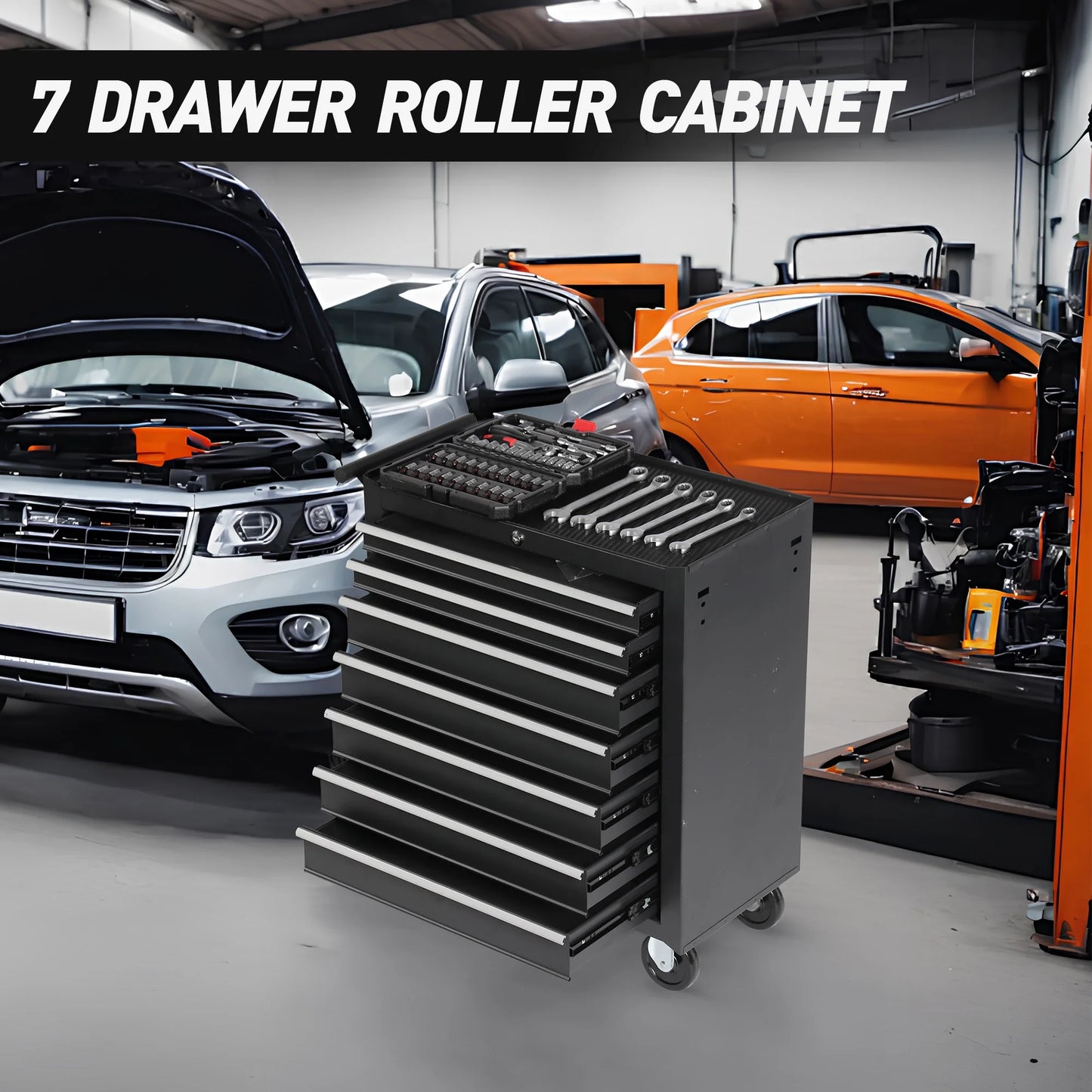 7-Drawer Rolling Tool Box, Multifunctional Tool Chest Garage Tool Storage, Metal Tool Cart Organizer on Wheels, 450LBS Weight Capacity
