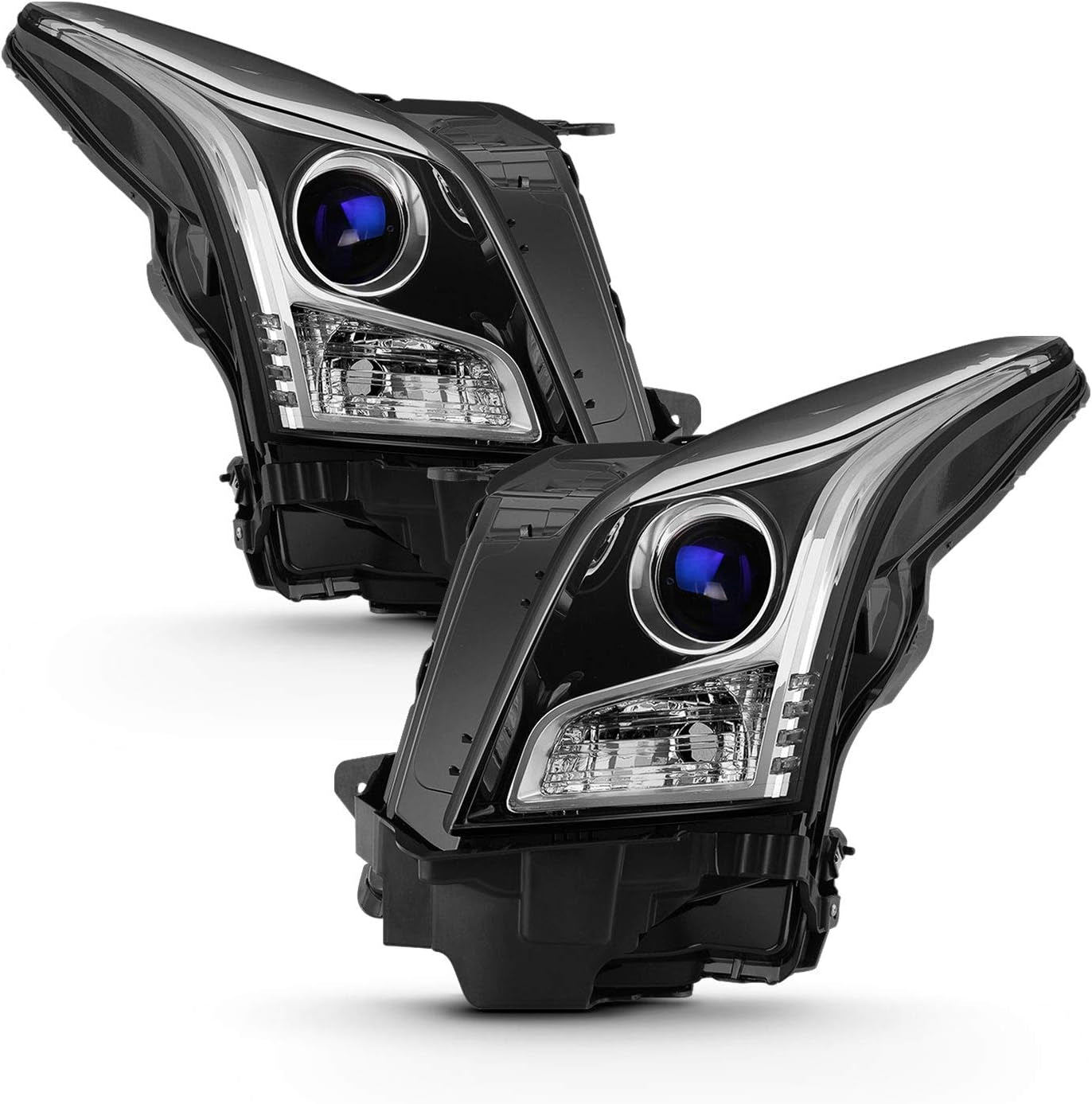 - for 2013-2018 Cadillac ATS Sedan Projector Headlights | [Halogen Model Only] OE Factory Style Chrome Housing Clear Lens Driver and Passenger Side Direct Replacement