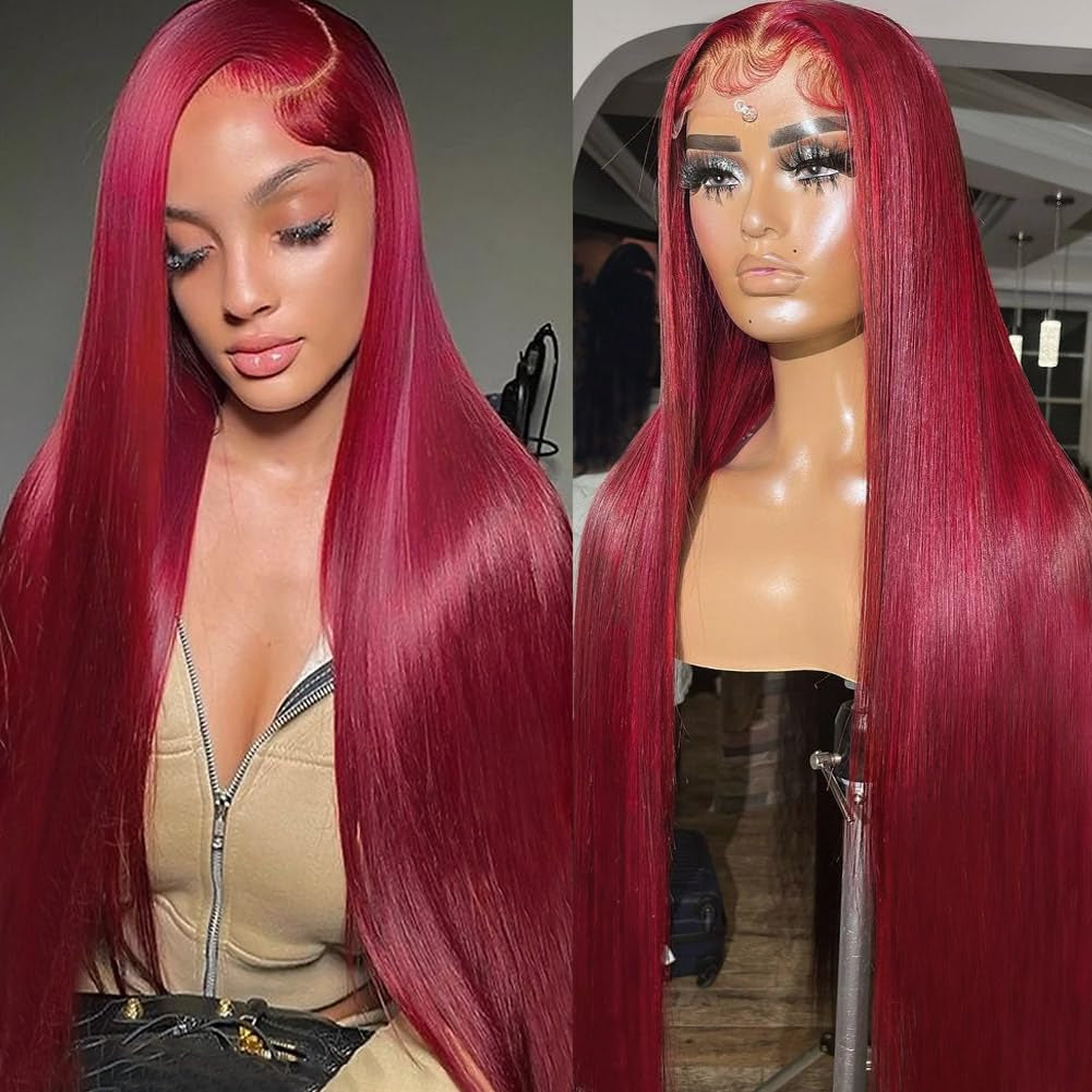 99J Burgundy 13X4 Lace Front Wigs Human Hair 180% Density 28 Inch Straight Lace Front Wigs Human Hair Wig for Women with Baby Hair