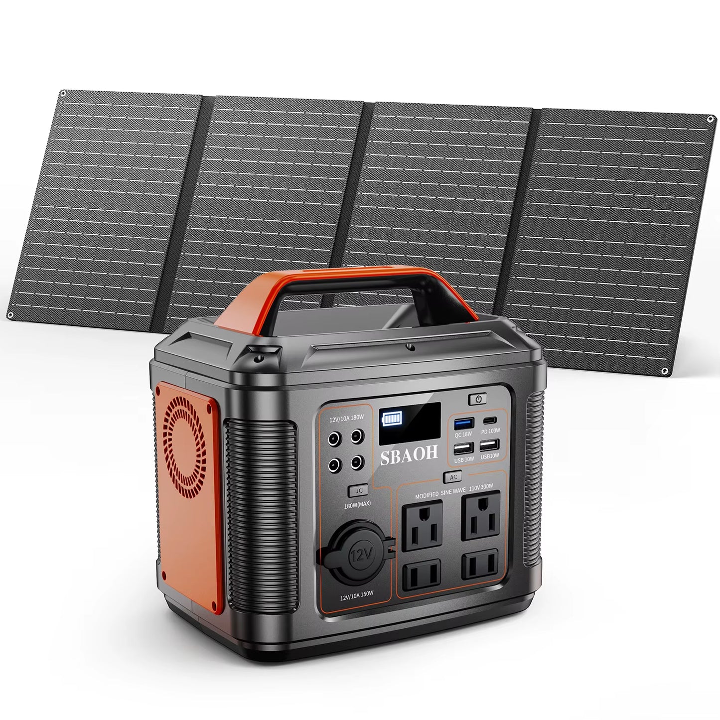 300W Portable Power Station, 296Wh 80000Mah Camping Solar Generator, Emergency Lithium Battery Outages,Black(With Solar Panel)