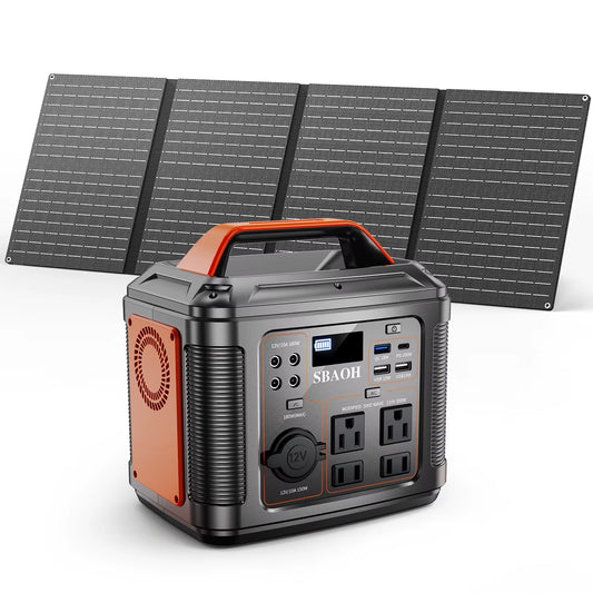 300W Portable Power Station, 296Wh 80000Mah Camping Solar Generator, Emergency Lithium Battery Outages,Black(With Solar Panel)