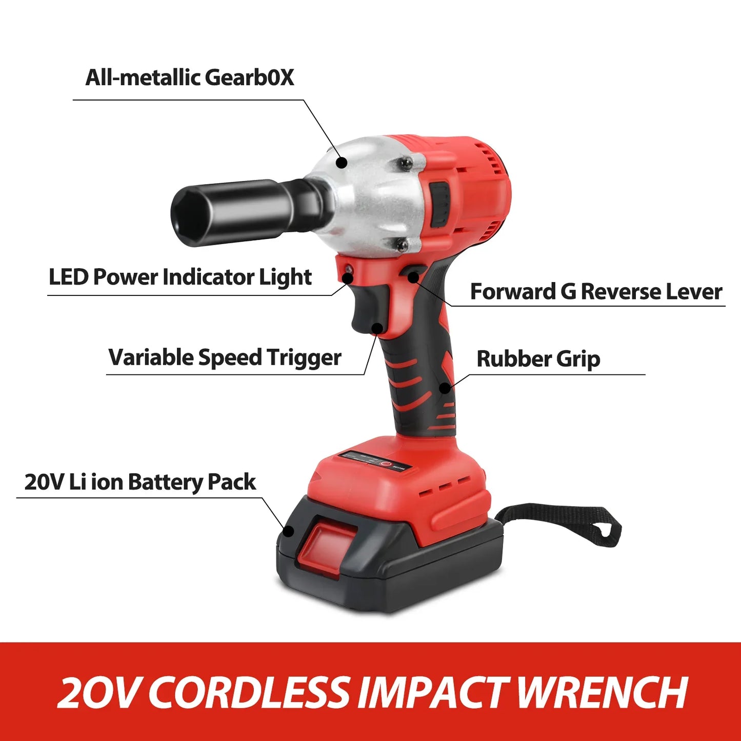 1000N.M Cordless Impact Wrench Brushless 20V 1/2 Inch Power Tool Sets High Torque 2X1500Mah Batteries for Car Truck Tires Home