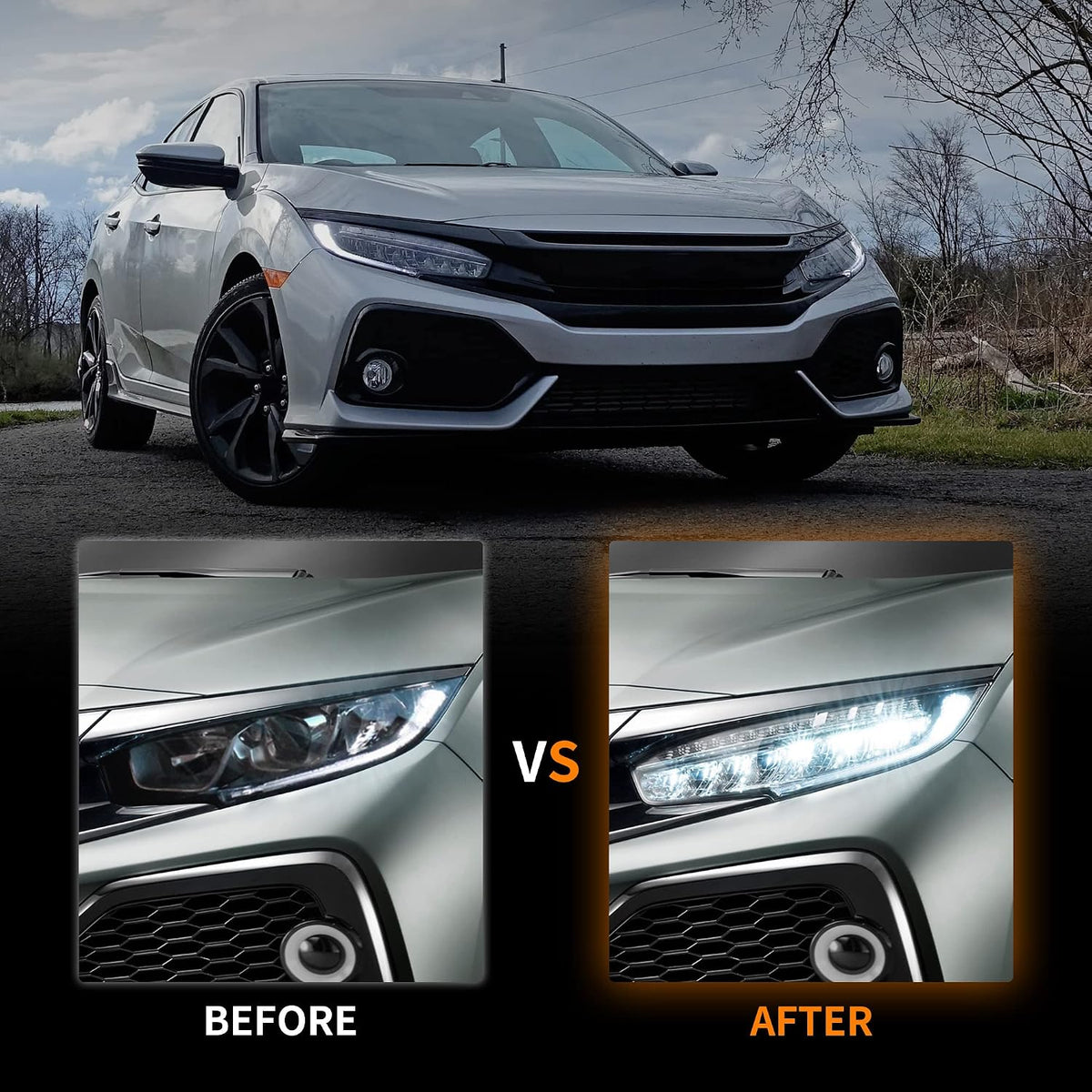 VLAND LED Headlights Assembly Compatible for 10TH Gen Honda Civic Sedan/Coupe/Hatchback/Type R 2016 2017 2018 2019 2020 2021, W/Sequential Turn Signal, LED Drls, H/L Beam Lens