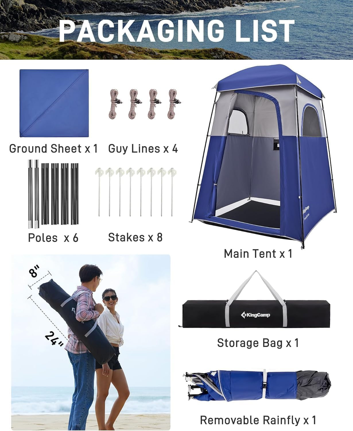Shower Tent, Portable Privacy Tent Outdoor Camping 1/2 Room Toilet Tents with Shower Bag & Dressing Room for Travel Beach Tailgate