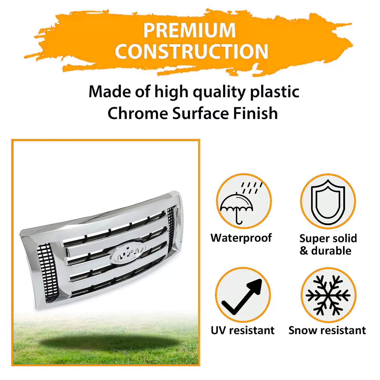 For 2009-2012 13 14 Ford F-150 F150 XLT Grille Grill Front Upper Bumper Chrome