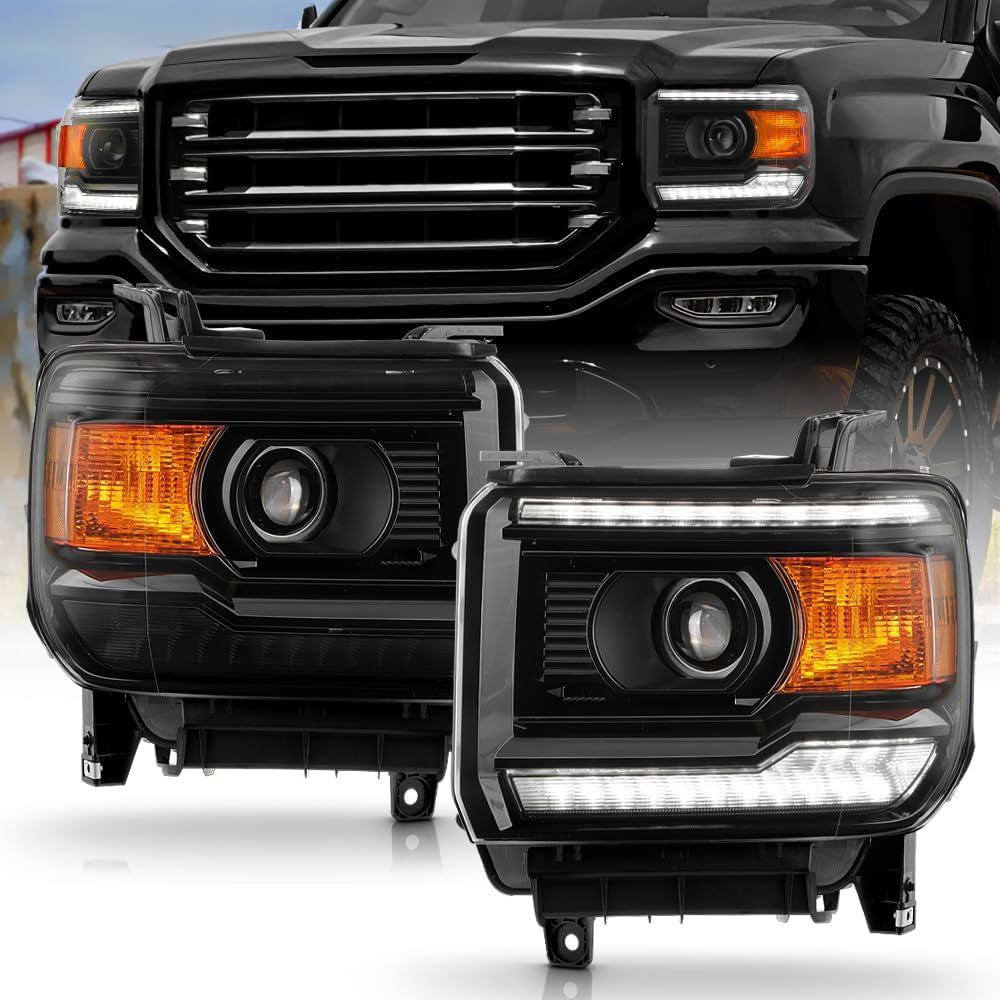- for 2014-2015 GMC Sierra 1500 2015-2019 2500HD 3500HD Halogen W/O DRL Upgrade LED Tube Headlights Headlamps Set