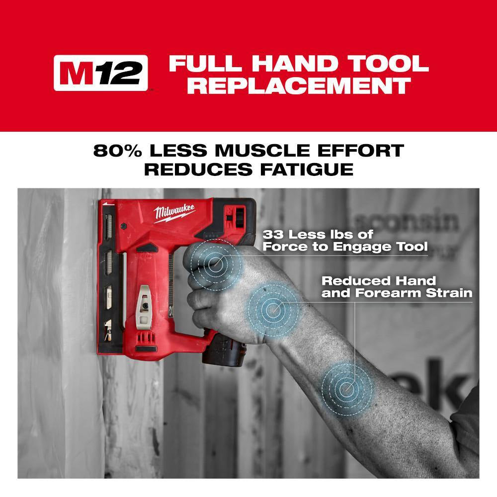 M12 12-Volt Lithium-Ion Cordless 3/8 In. Crown Stapler Kit with 2.0 AH Battery and Charger