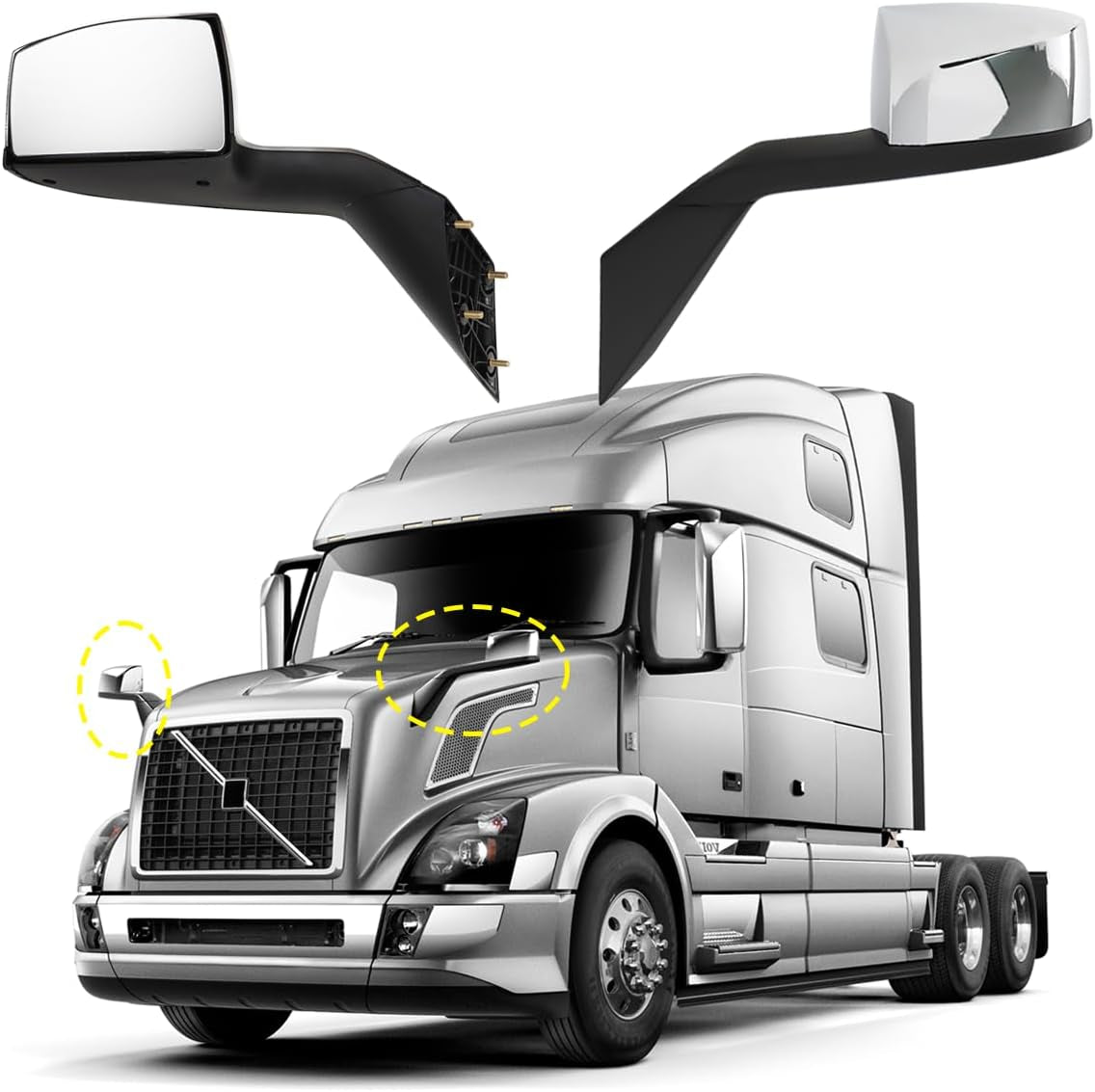 Hood Mirrors Truck Assembly Replacement Hood Mirrors Assembly Fit for Volvo VNL 2004-2017 (Chrome, Pair)