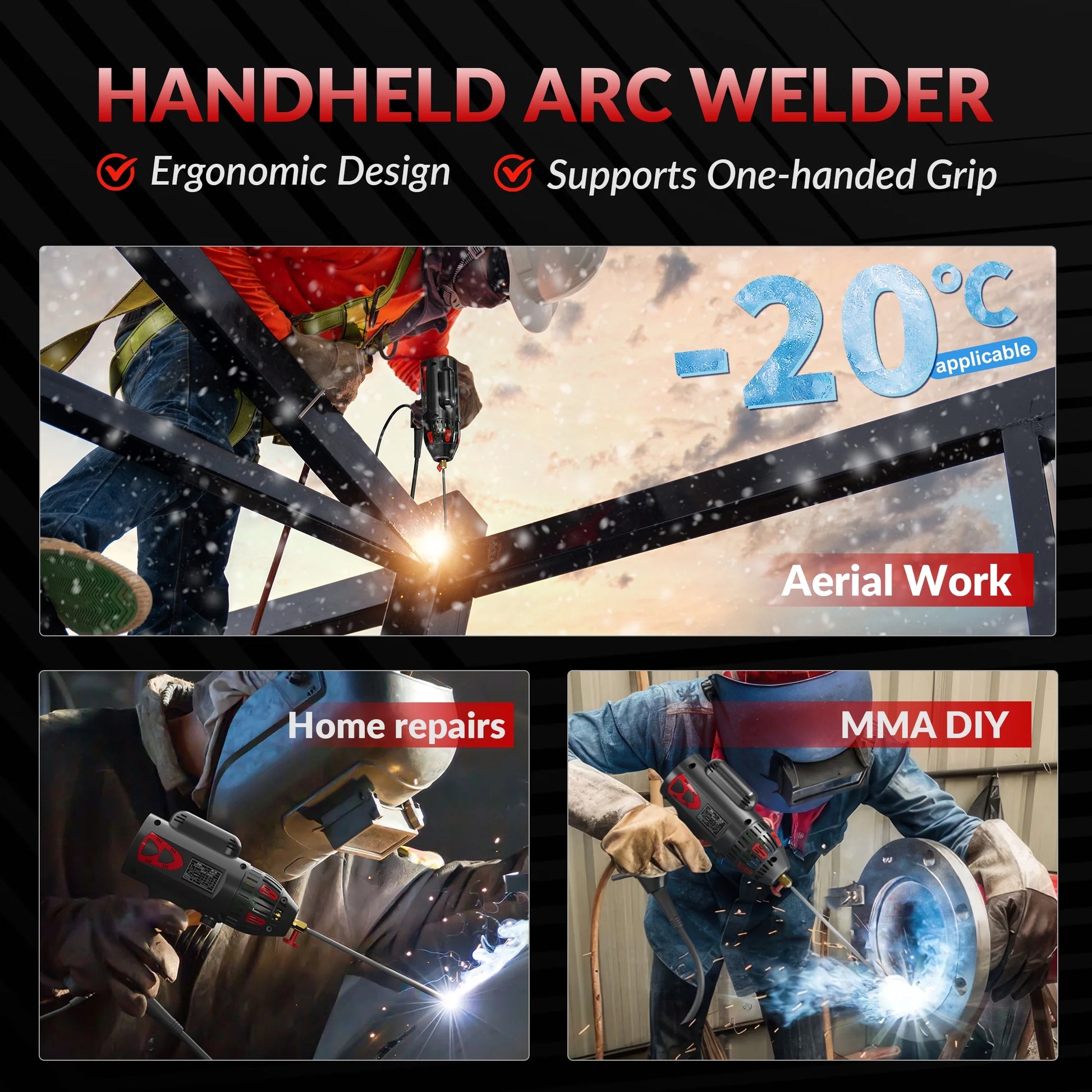 110V 130A Portable Handheld Stick ARC Welder Machine, Digital Display, IGBT Inverter, Ergonomic Design (3.7LB)