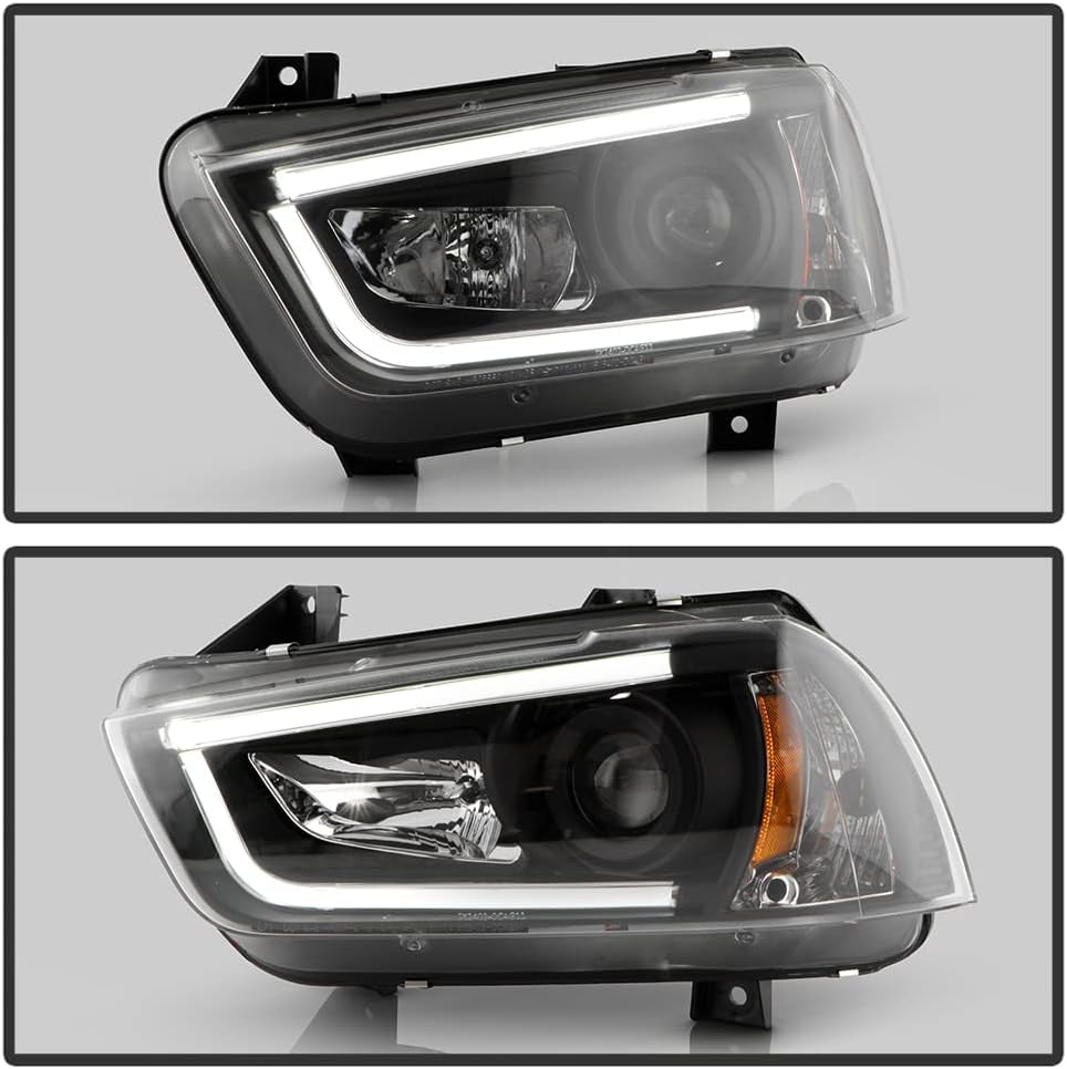 - for [Halogen Model] 2011-2014 Dodge Charger LED DRL Tube Black Housing Projector Headlights Headlamps Assembly