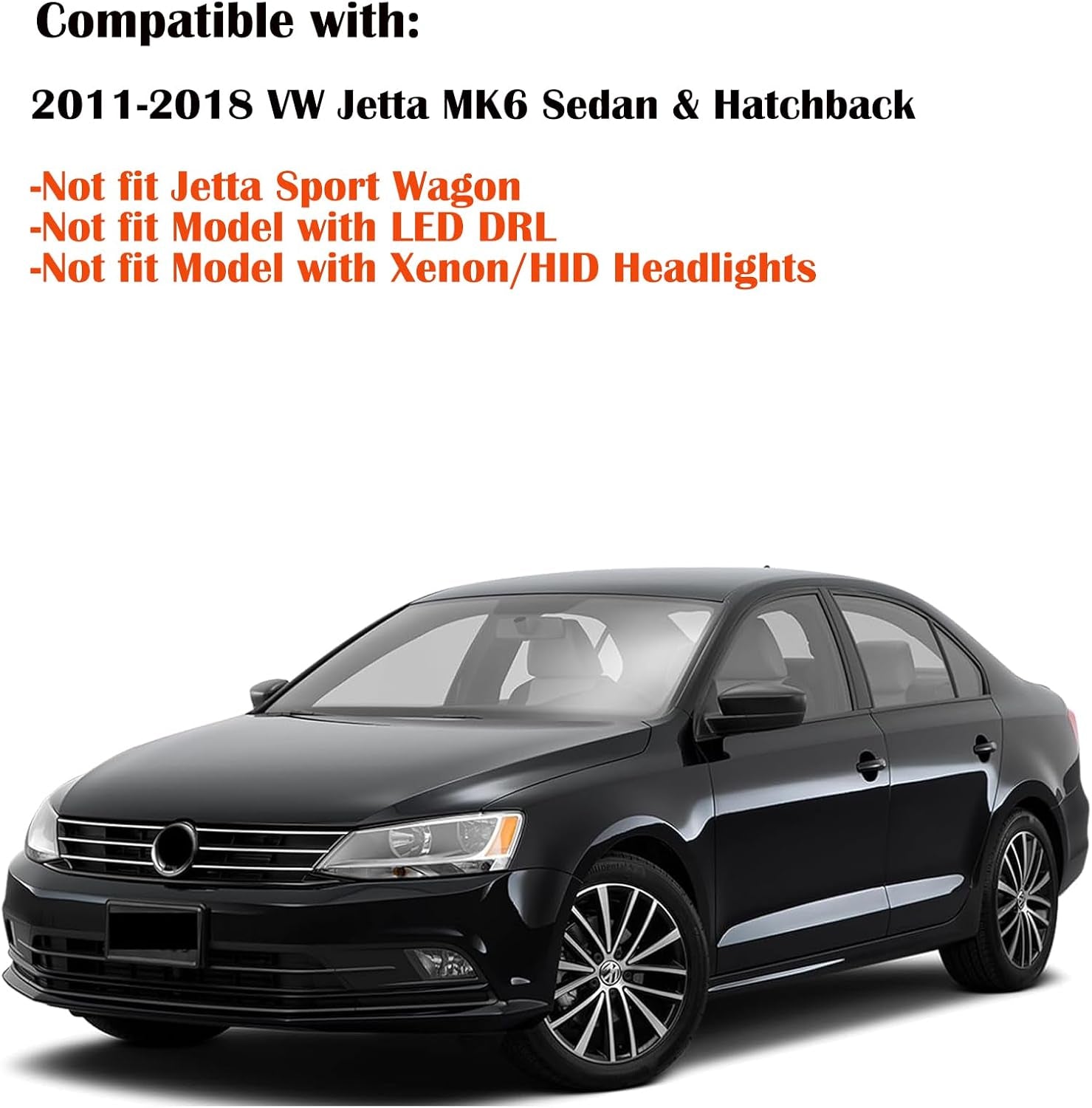 Headlights Assembly for 2011-2018 VW Jetta MK6, Chrome Housing