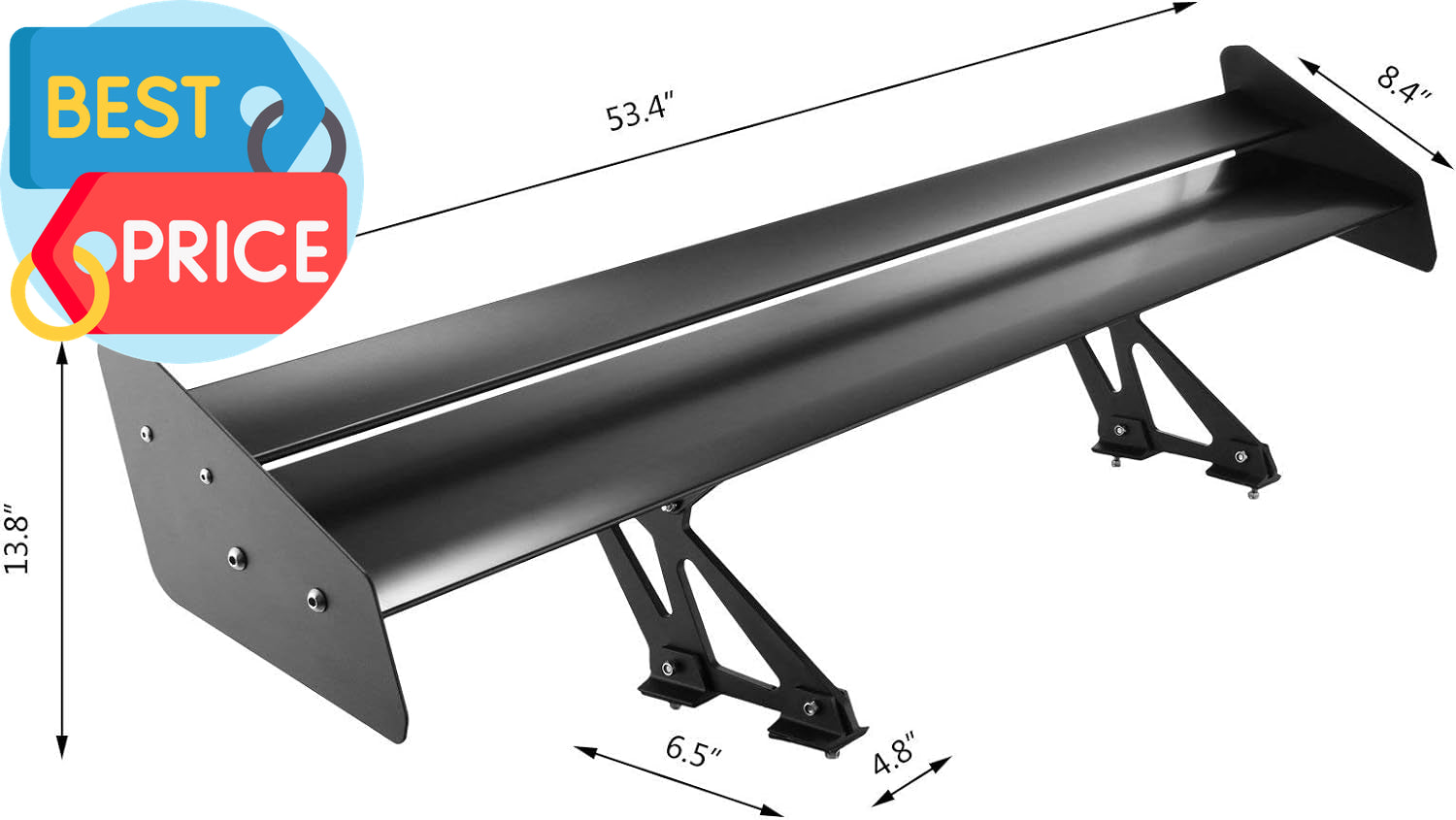 Single Deck GT Wing Car Spoiler Adjustable Universal 53.4 Inch Lightweight Alumi