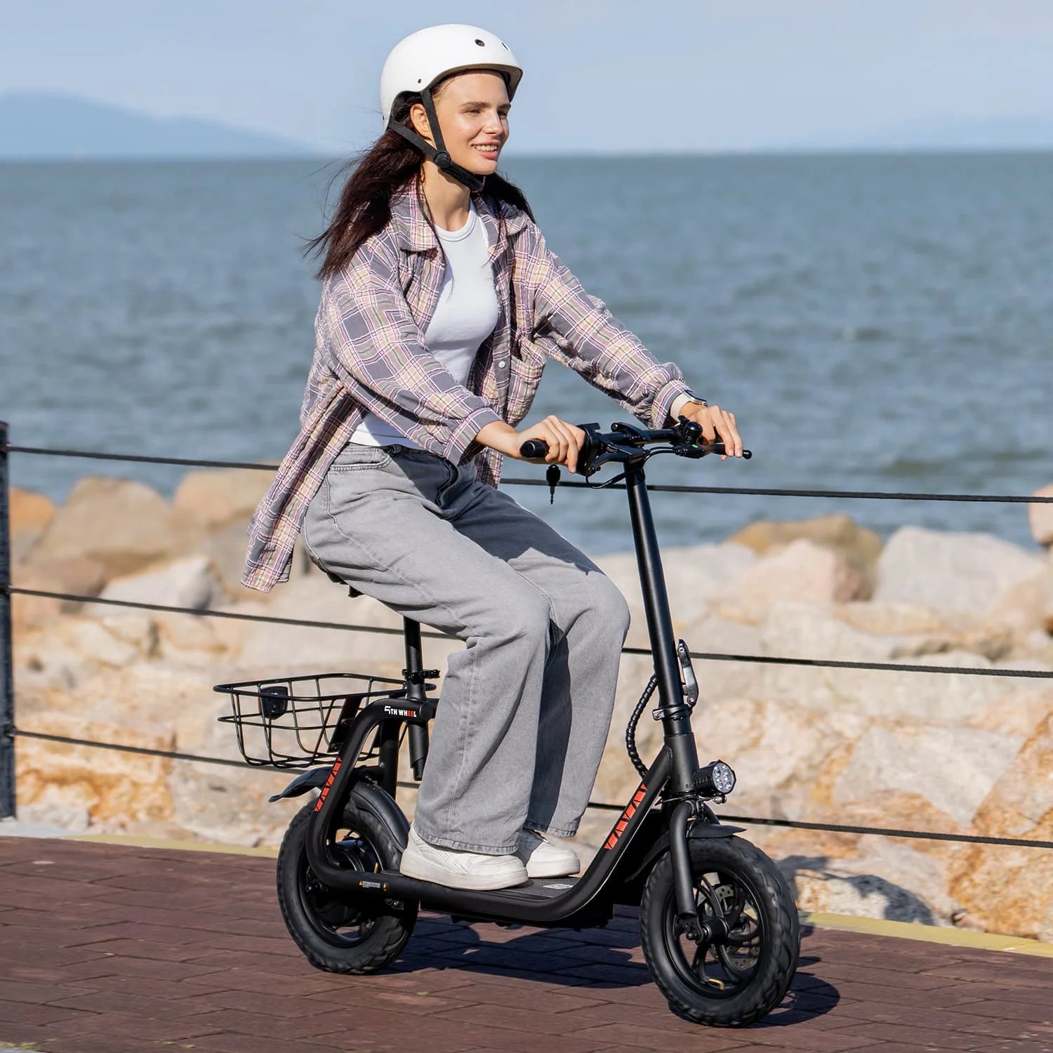W18S 450W Motor Electric Scooter for Adults with Seat and Carry Basket, 36V 20Miles Range & 15.5Mph, 12" Foldable E Scooter for Commuting, UL 2272