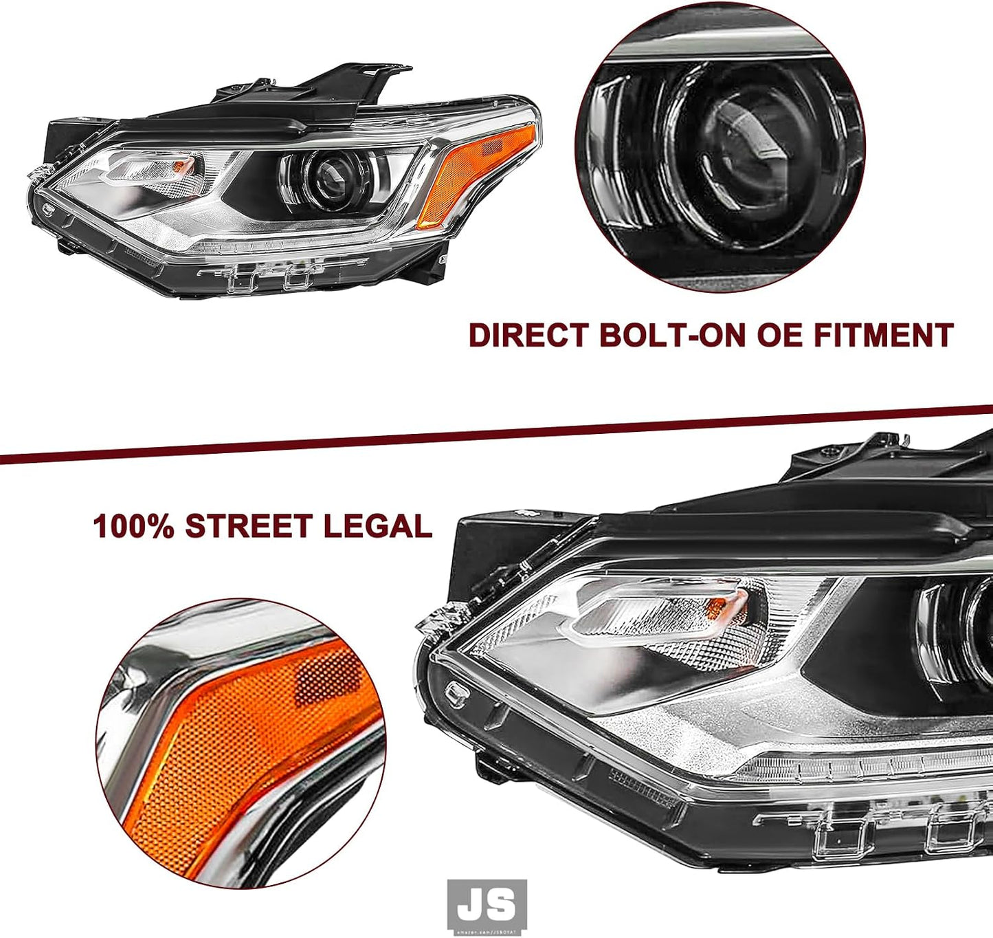 Fits for [Hid/Xenon Model] 2018-2021 Chevy Traverse LED DRL Projector Headlight Assembly OE Style Factory Headlights Driver Left + Passenger Right Side No Fog Headlamps