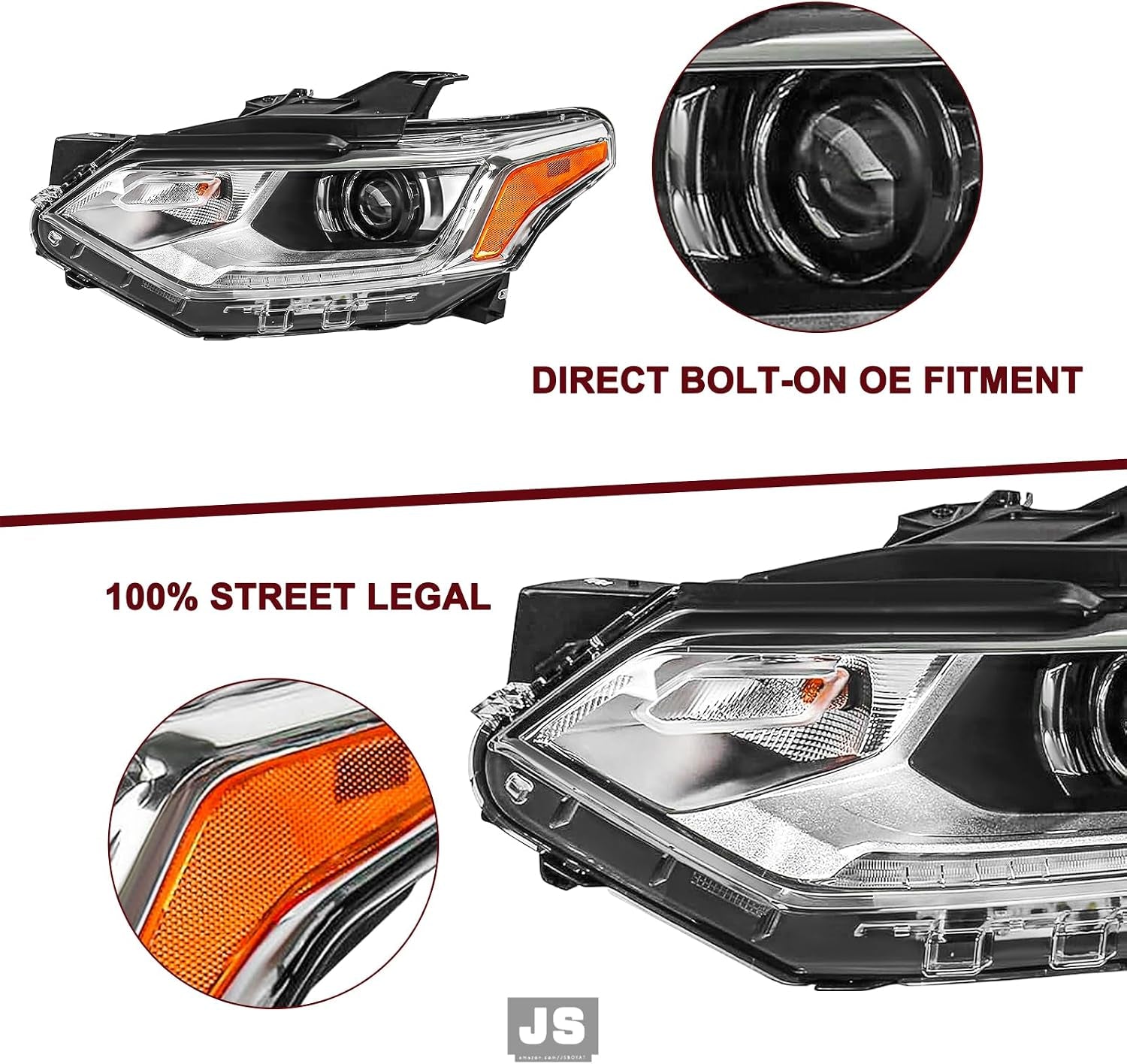 Fits for [Hid/Xenon Model] 2018-2021 Chevy Traverse LED DRL Projector Headlight Assembly OE Style Factory Headlights Driver Left + Passenger Right Side No Fog Headlamps