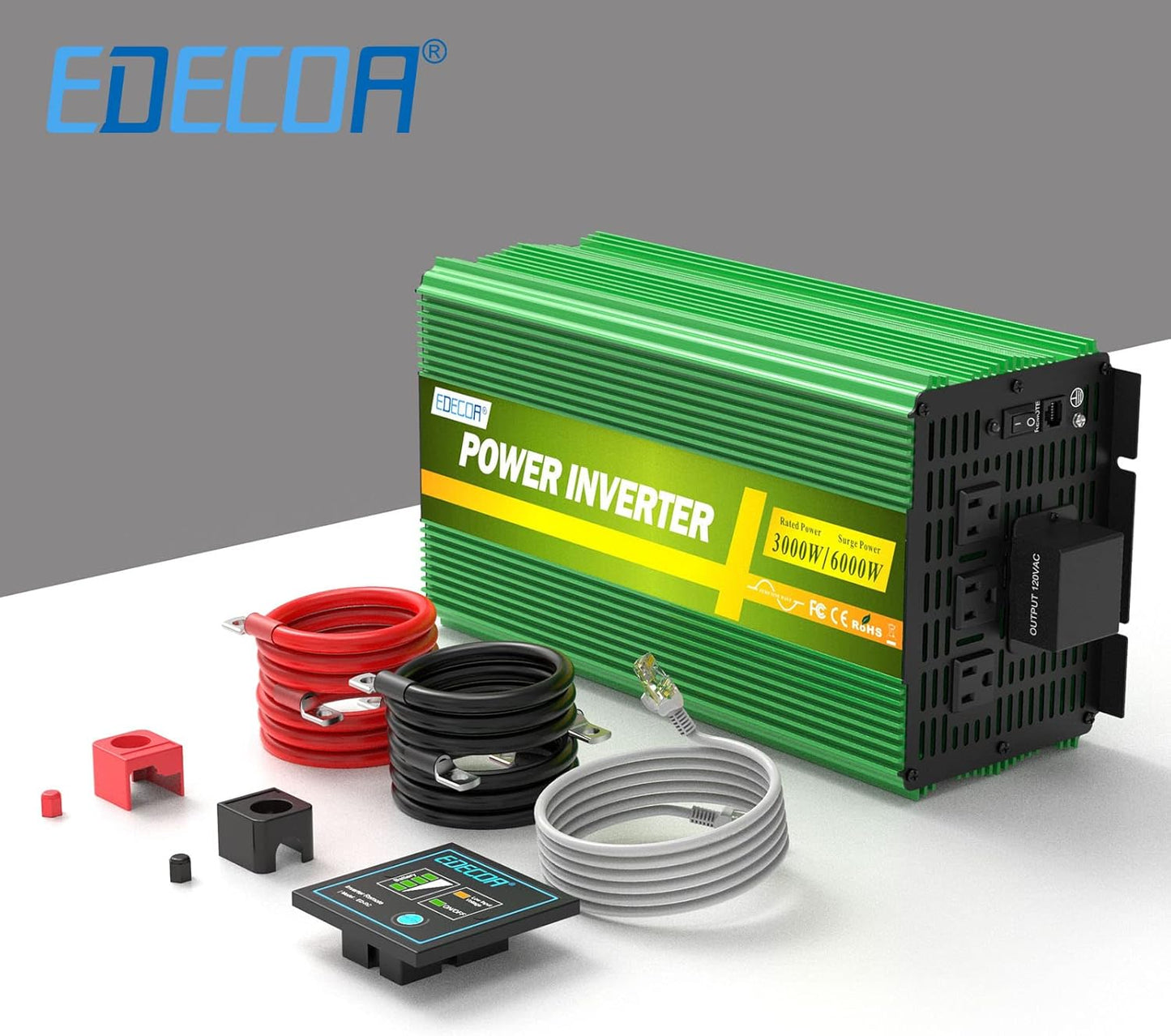 3000 Watt 24 Volts Power Inverter Pure Sine Wave 3000W DC 24V to 120V AC Solar Inverter with 3 Outlets and AC Terminal Block