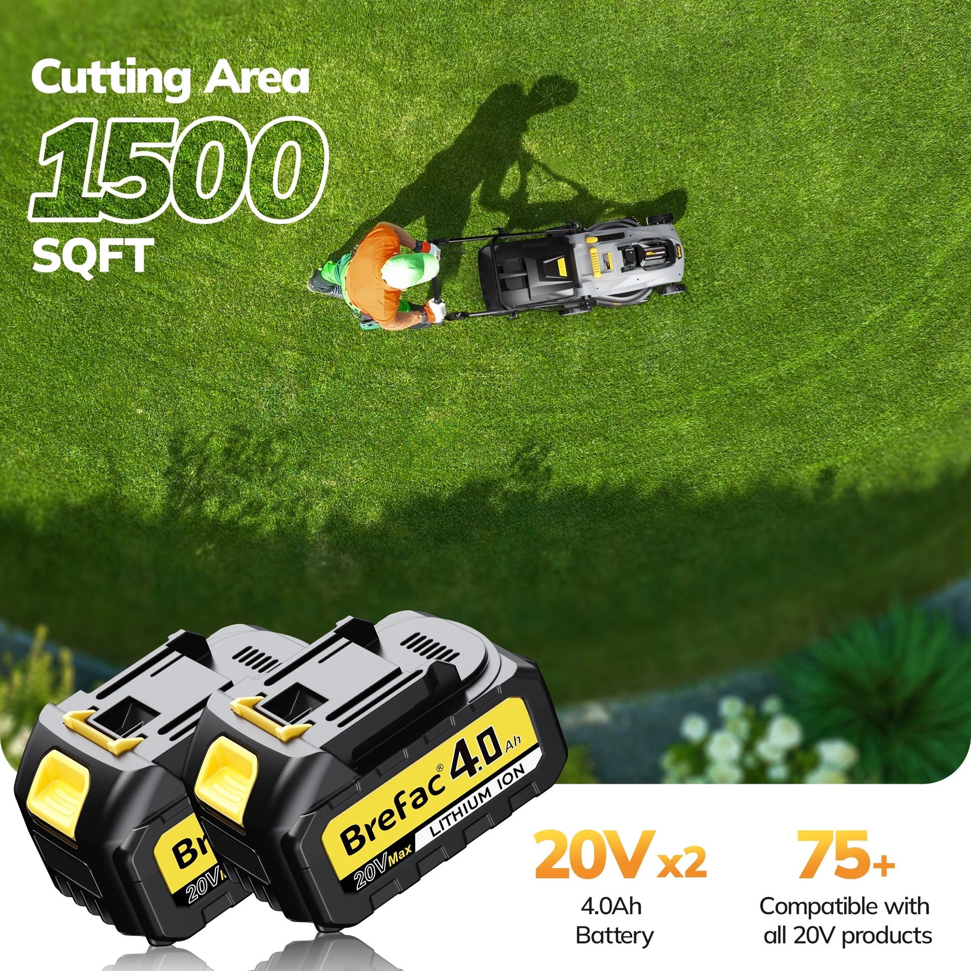 40V (2 X 20V) 17'' Cordless Lawn Mower, Multi-Functional Grass Cutter with 4.0Ah Battery, 6 Adjustable Height Settings, Durable Manganese Steel Blades, Easy to Use for Medium to Large Lawn