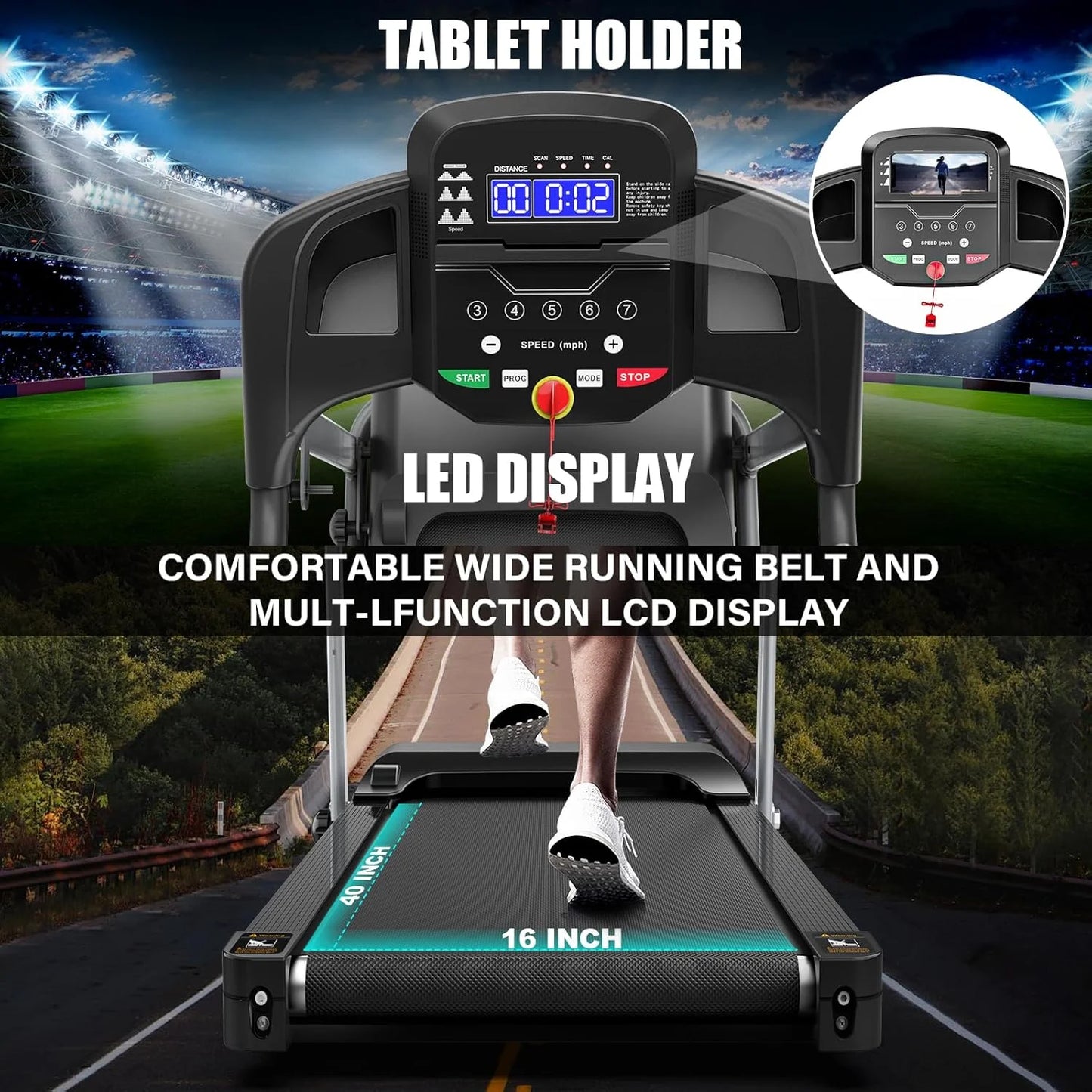 Foldable Treadmill with Incline , 2.5HP Electric Folding Treadmill Running Walking Machine for Home Gym, Max 265 LBS Weight Capacity