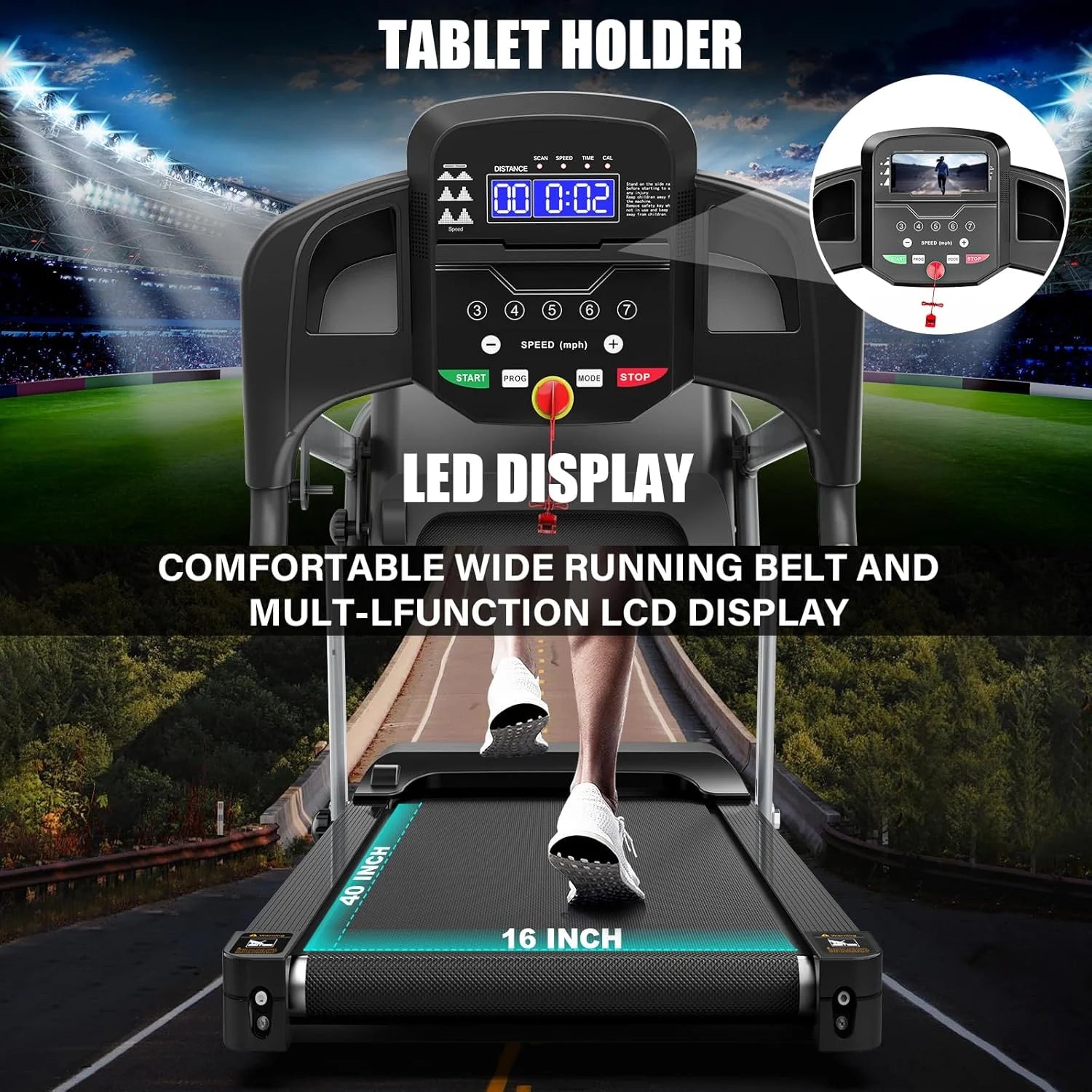 Foldable Treadmill with Incline , 2.5HP Electric Folding Treadmill Running Walking Machine for Home Gym, Max 265 LBS Weight Capacity