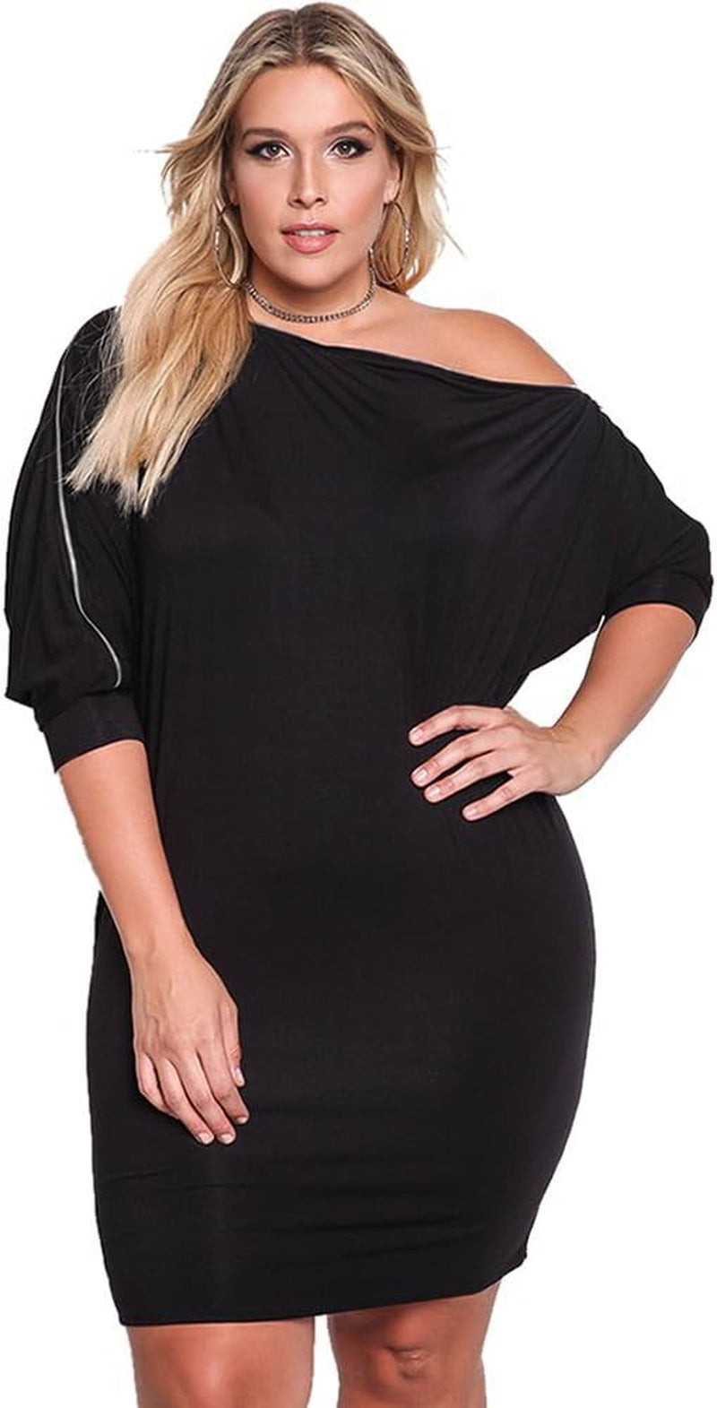Women'S One Shoulder 3/4 Sleeves Bodycon Fitted Short plus Size Dresses