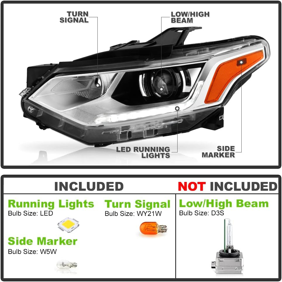 - for [Hid/Xenon Model] 2018 2019 2020 Chevy Traverse LED DRL Projector Headlights Headlamps Pair Set Left+Right