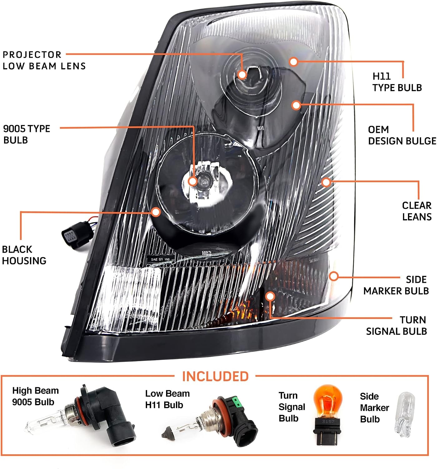 Headlight Replacement for 2004-2017 Volvo VNL Pair Left & Right Side
