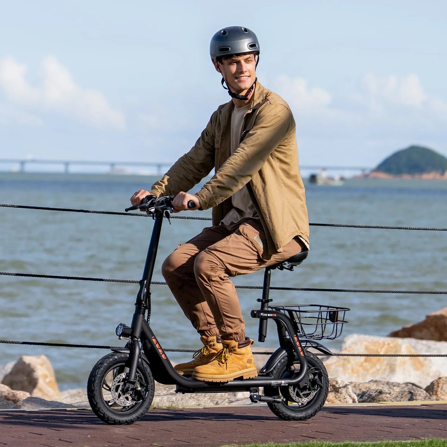 W18S 450W Motor Electric Scooter for Adults with Seat and Carry Basket, 36V 20Miles Range & 15.5Mph, 12" Foldable E Scooter for Commuting, UL 2272