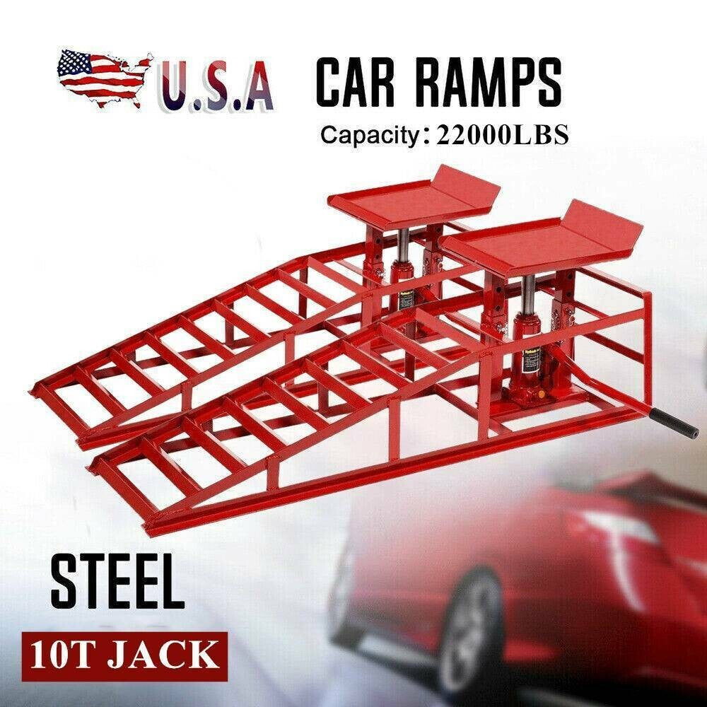 2 Pcs Heavy Duty Auto Car Truck Service Ramps Lifts Hydraulic Lift Frame Home