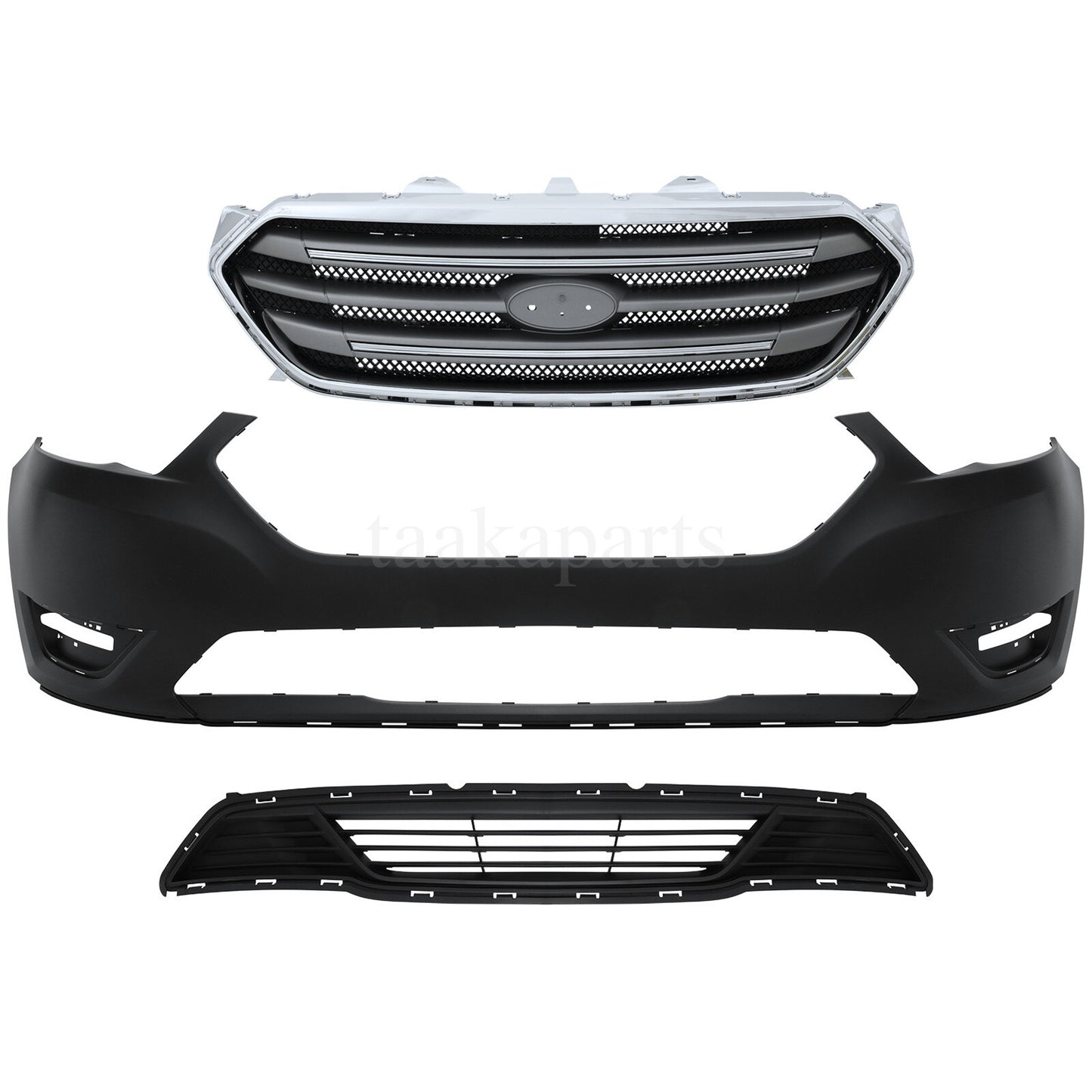 New Front Bumper Cover Primed Upper Lower Grille Kit for 2013 -2019 Ford Taurus