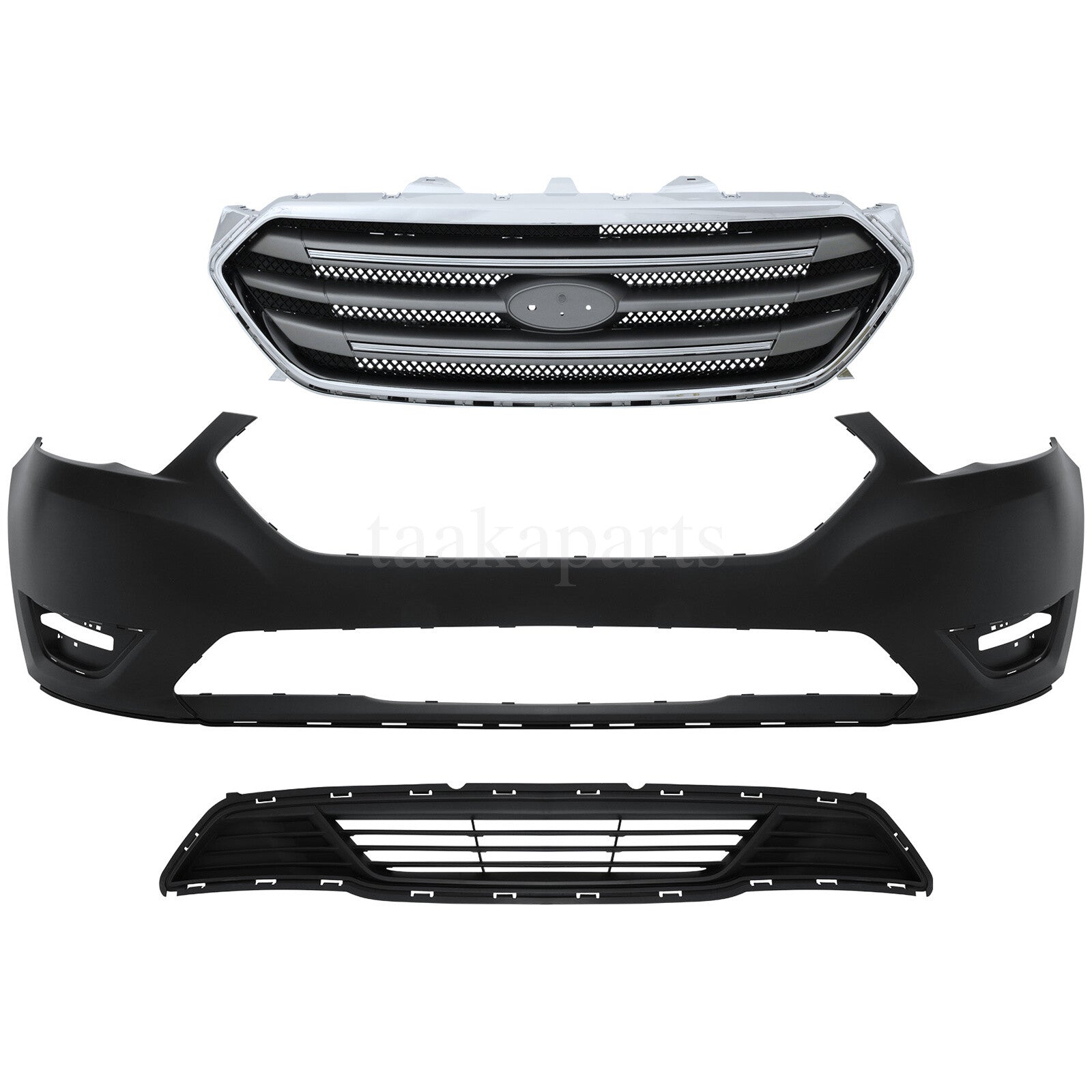 New Front Bumper Cover Primed Upper Lower Grille Kit for 2013 -2019 Ford Taurus