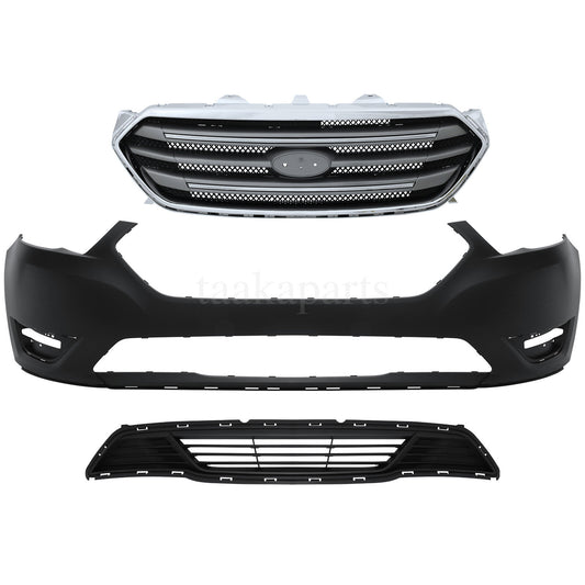 New Front Bumper Cover Primed Upper Lower Grille Kit for 2013 -2019 Ford Taurus