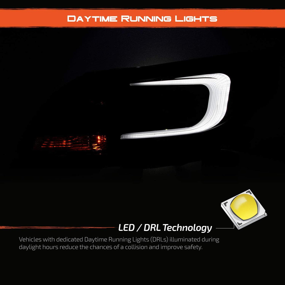 - for 2013-2015 Chevy Malibu C-Bar LED DRL Left and Right Projector Housing Headlights - Black