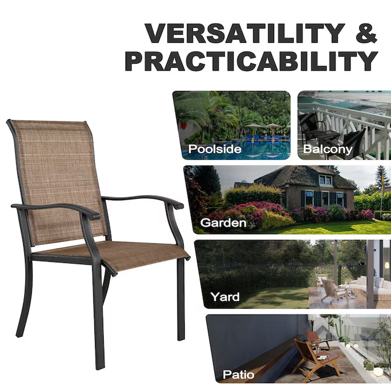7 -Piece Black Patio Dining Set Iron Rectangle Table with 6 Brown Stationary and Motion Chairs
